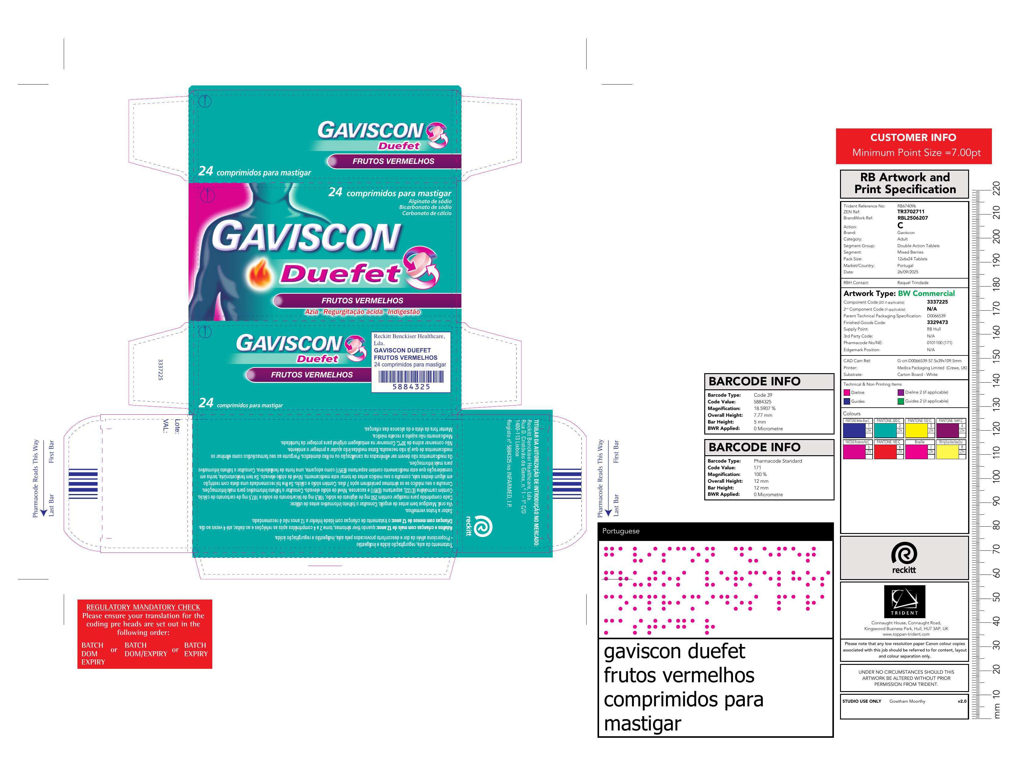 COMPRIMIDOS MASTIGAR GAVISCON DUEFET FRUTOS VERMELHOS 24UN image number 1