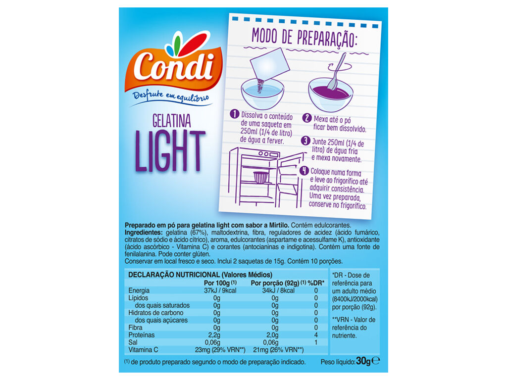 GELATINA CONDI MIRTILO LIGHT 2X15G image number 1