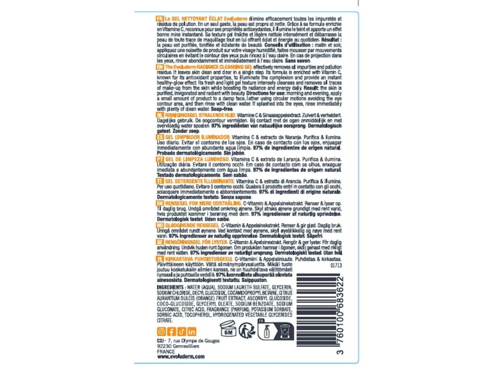 GEL DE LIMPEZA EVOLUDERM VITAMINA C 500 ML image number 1