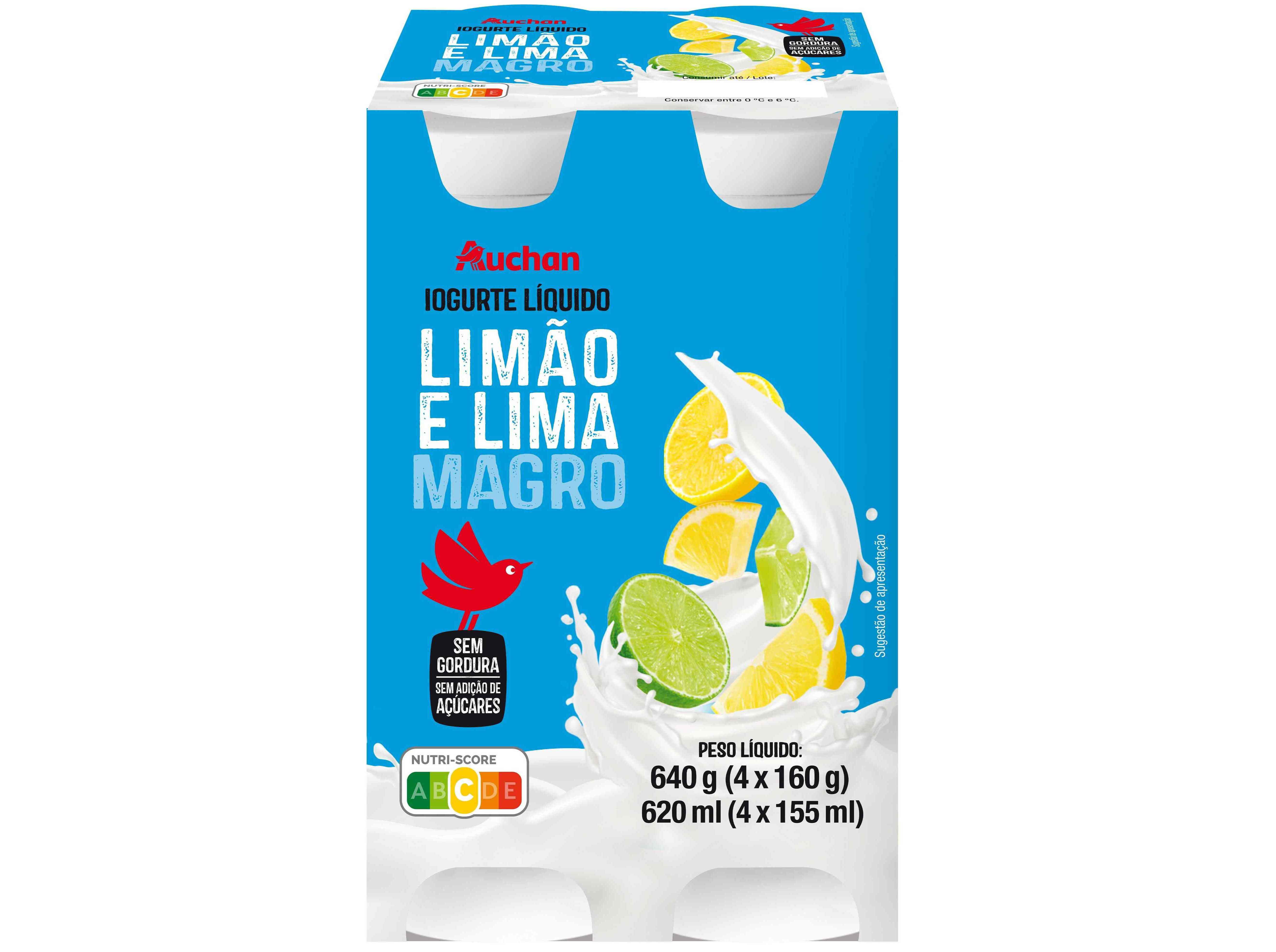 IOGURTE L&Iacute;QUIDO MAGRO AUCHAN LIMA LIM&Atilde;O 4X160G