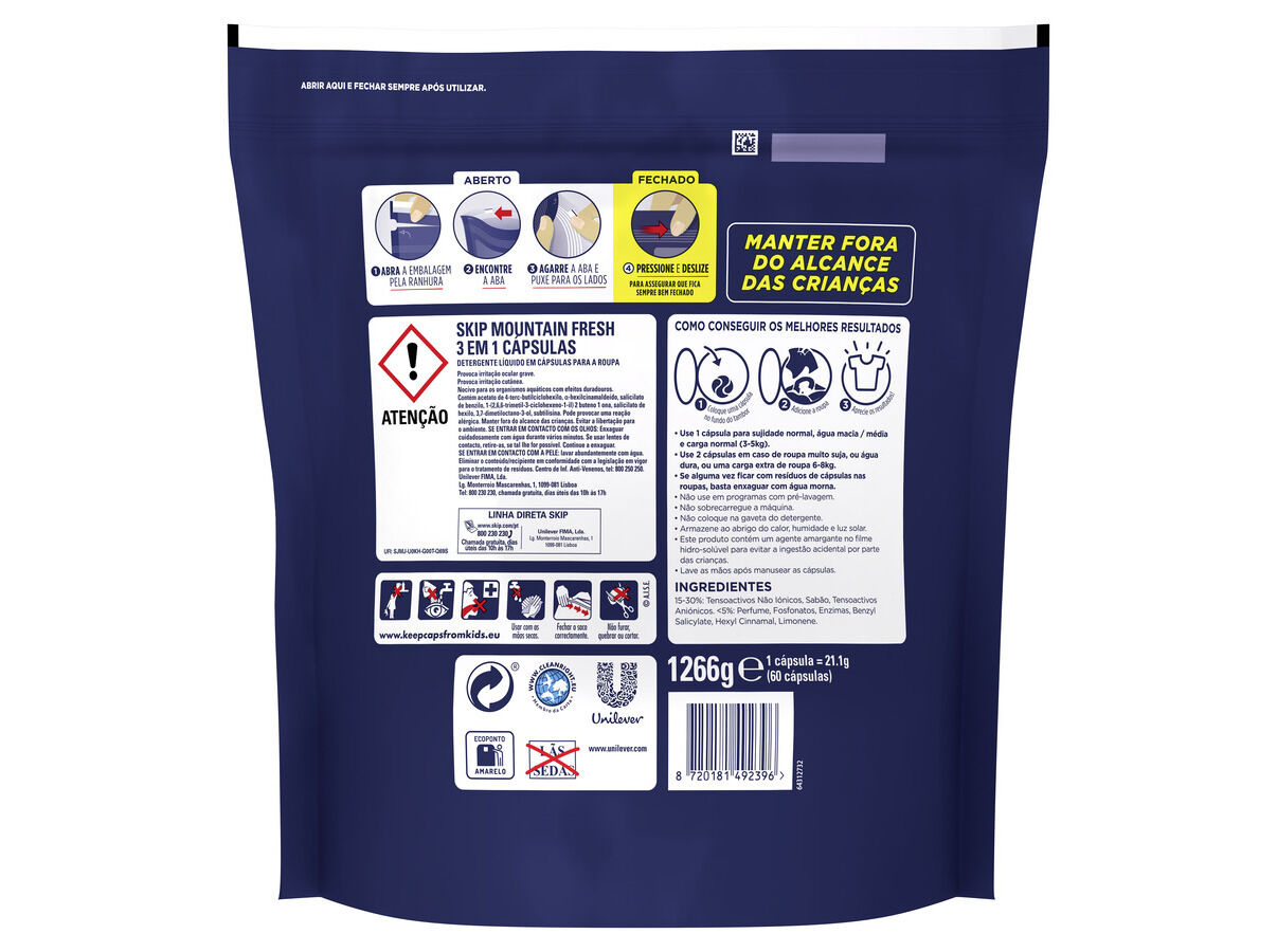 DETERGENTE ROUPA M&Aacute;QUINA C&Aacute;PSULAS SKIP ULTIMATE MOUNTAIN FRESH 60D image number 1