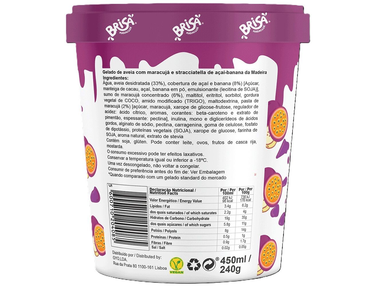 GELADO VEGAN SWEE MARACUJ&Aacute; STRACCIATELLA E A&Ccedil;A&Iacute; 240G image number 1