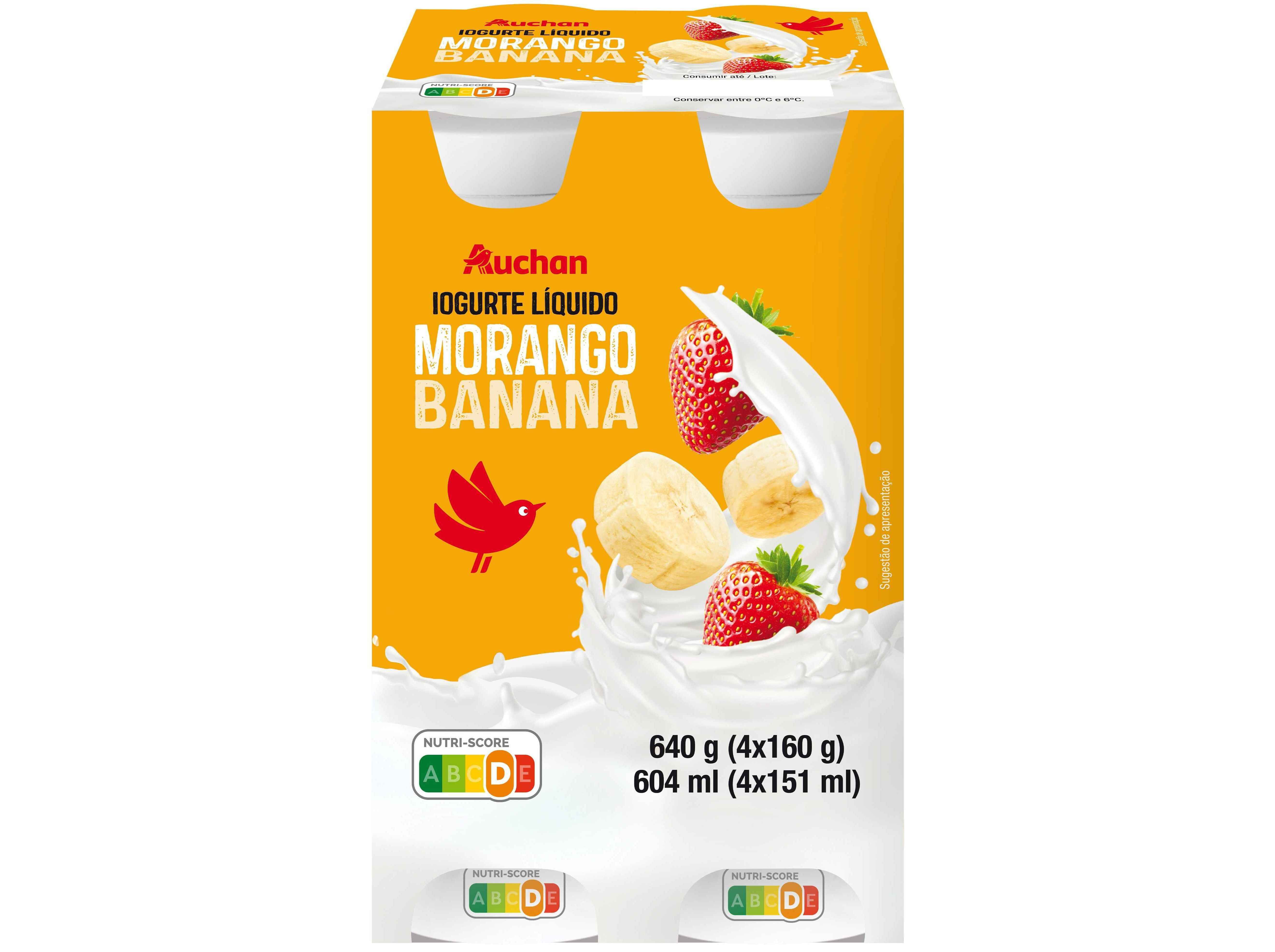 IOGURTE L&Iacute;QUIDO AUCHAN MORANGO E BANANA 4X160G