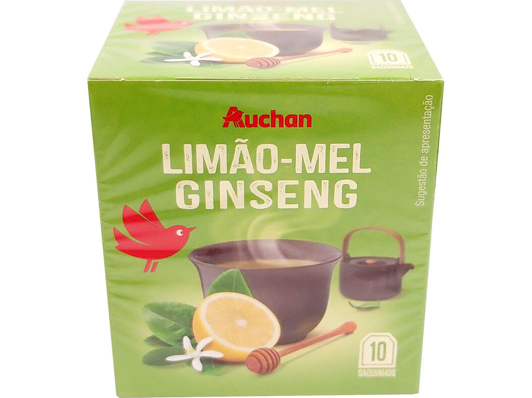 CH&Aacute; AUCHAN VERDE LIM&Atilde;O E MEL GINSENG 10 SAQUETAS
