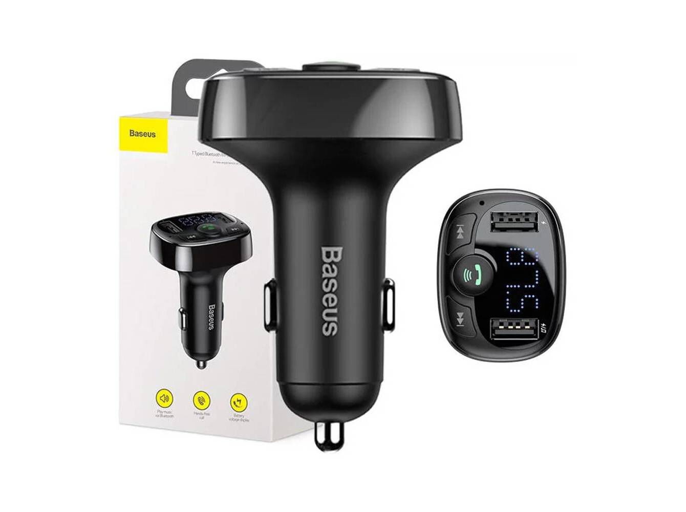 CARREGADOR DE ISQUEIRO BASEUS S-09A 3.4A DUAL USB-A + TRANSMISSOR FM/BLUETOOTH/MICROSD PRETO