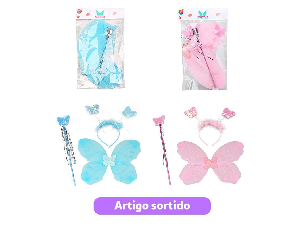 ASAS DE FADA ONE TWO FUN +BANDOLETE E VARINHA CORES SORTIDAS