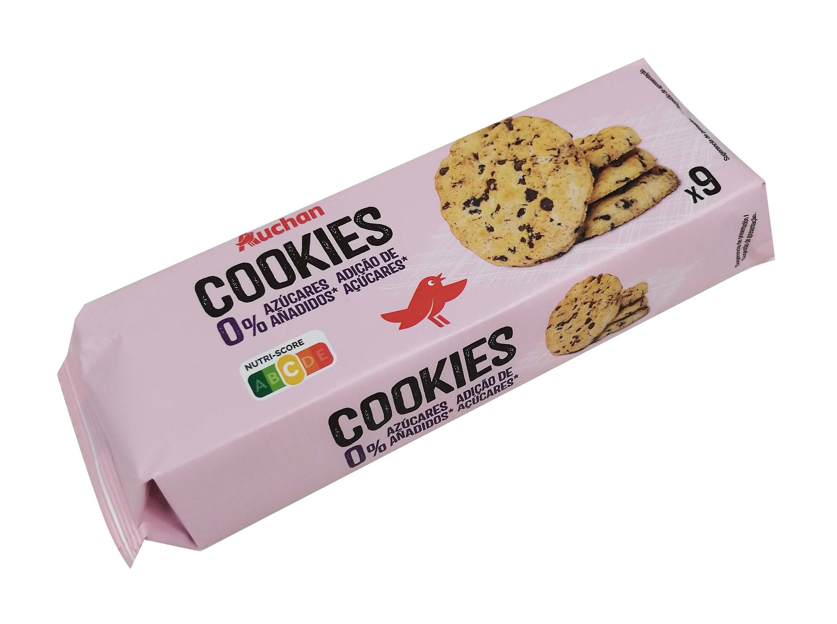 BOLACHA AUCHAN COOKIES 0% A&Ccedil;&Uacute;CARES ADICIONADOS 135G