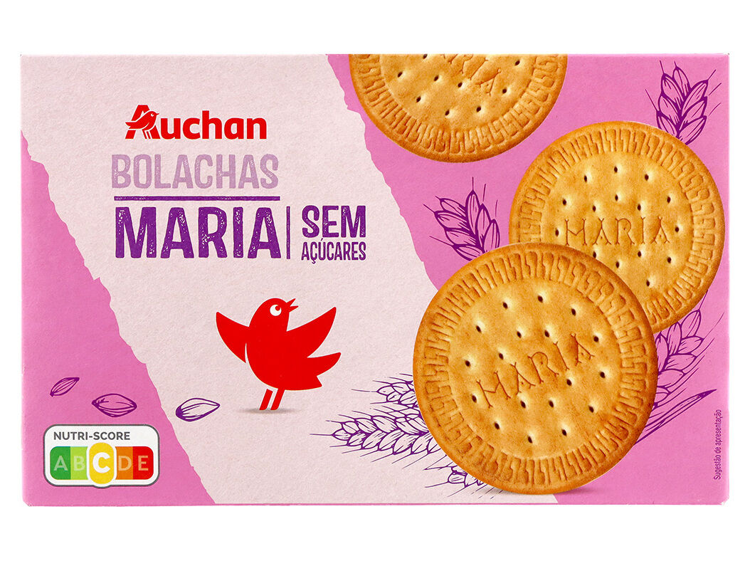 BOLACHA AUCHAN MARIA SEM A&Ccedil;&Uacute;CAR 2X200G 400G