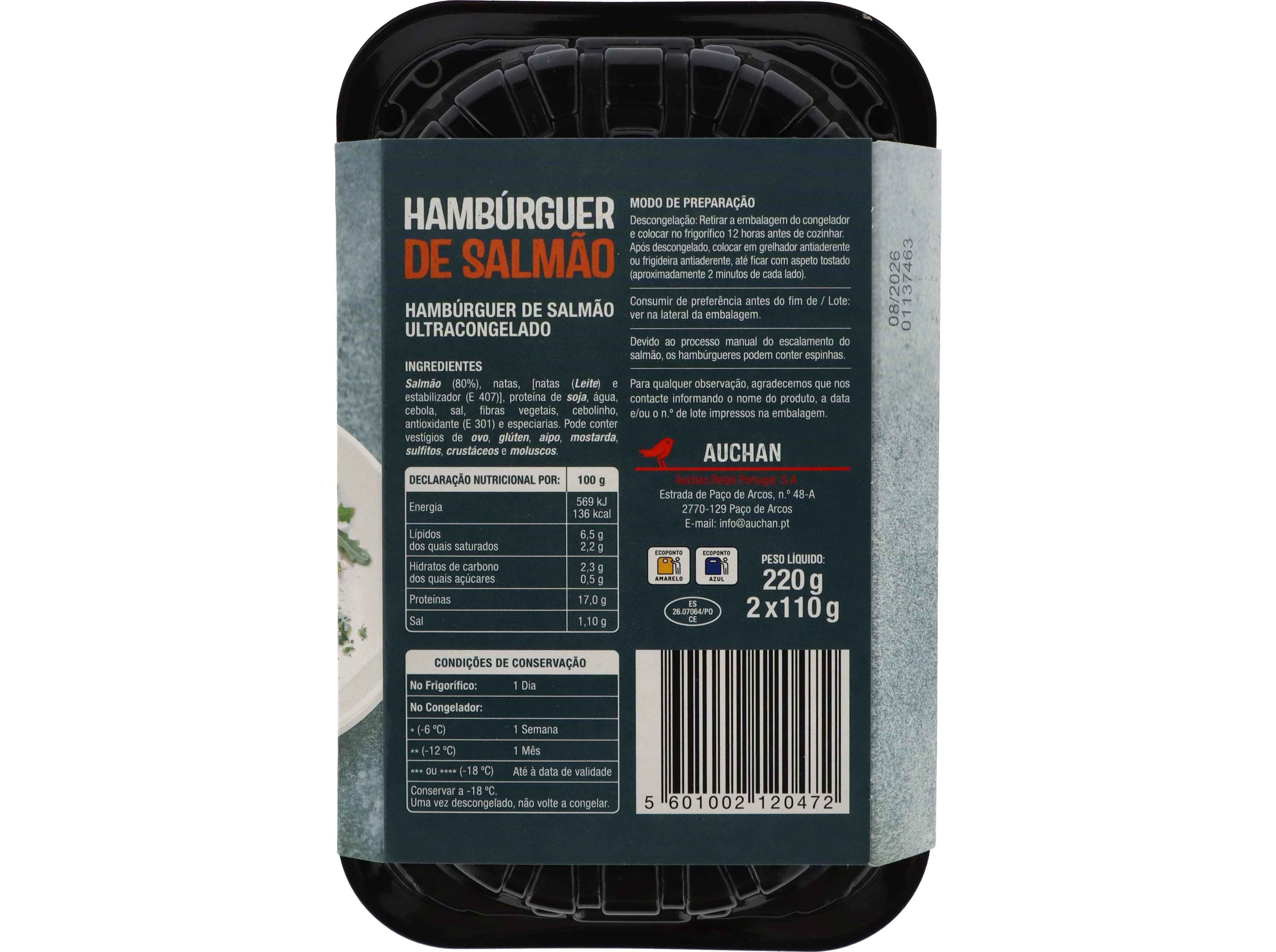 HAMB&Uacute;RGUER DE SALM&Atilde;O AUCHAN 2UN 220G image number 1