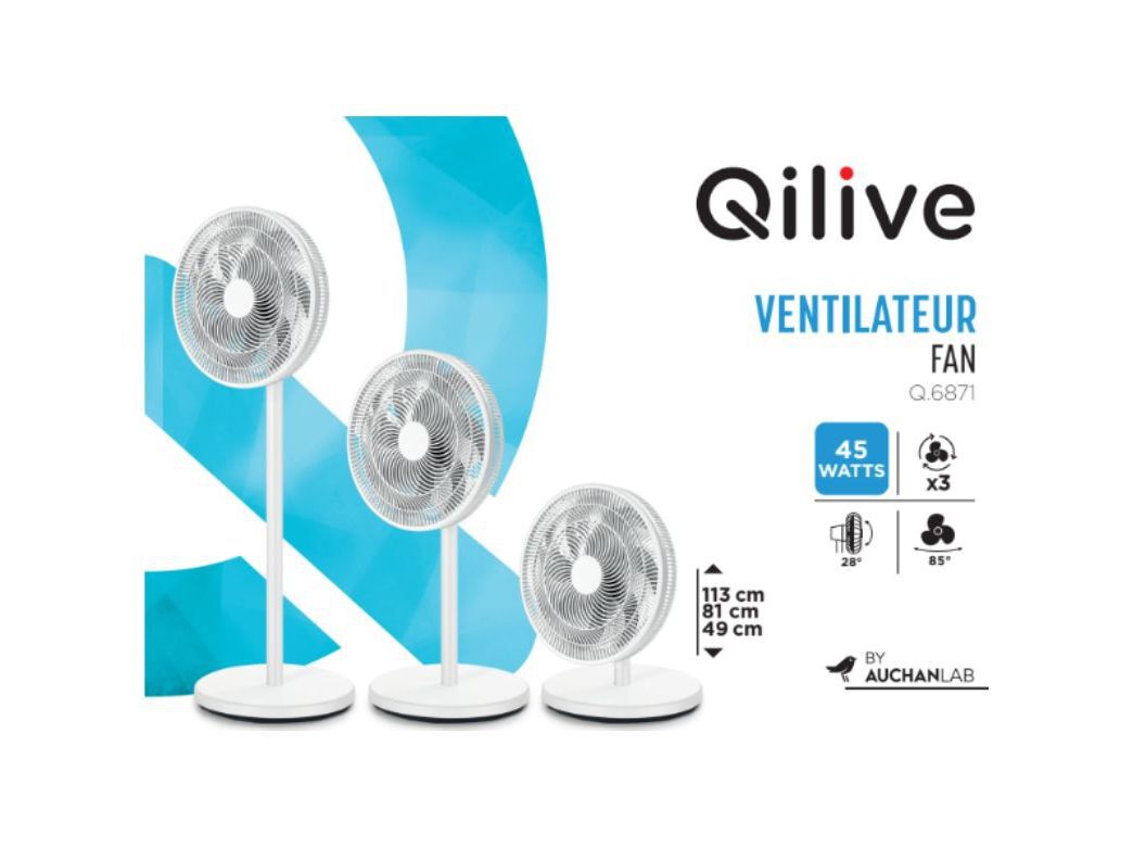 VENTOINHA DE P&Eacute; QILIVE Q.6871 BRANCA 40CM 45W 7 P&Aacute;S image number 3