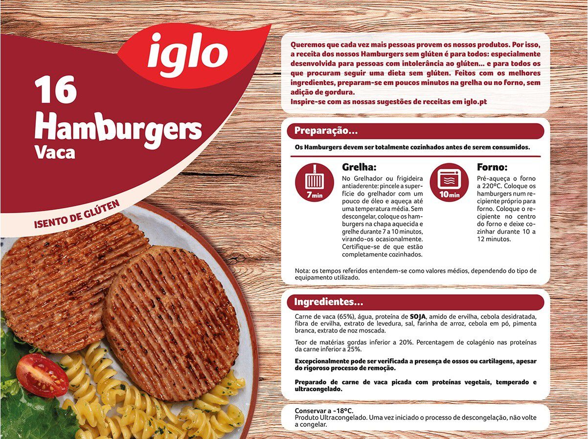 HAMBURGUERES IGLO VACA S/GL&Uacute;TEN 16UN 1280G image number 1