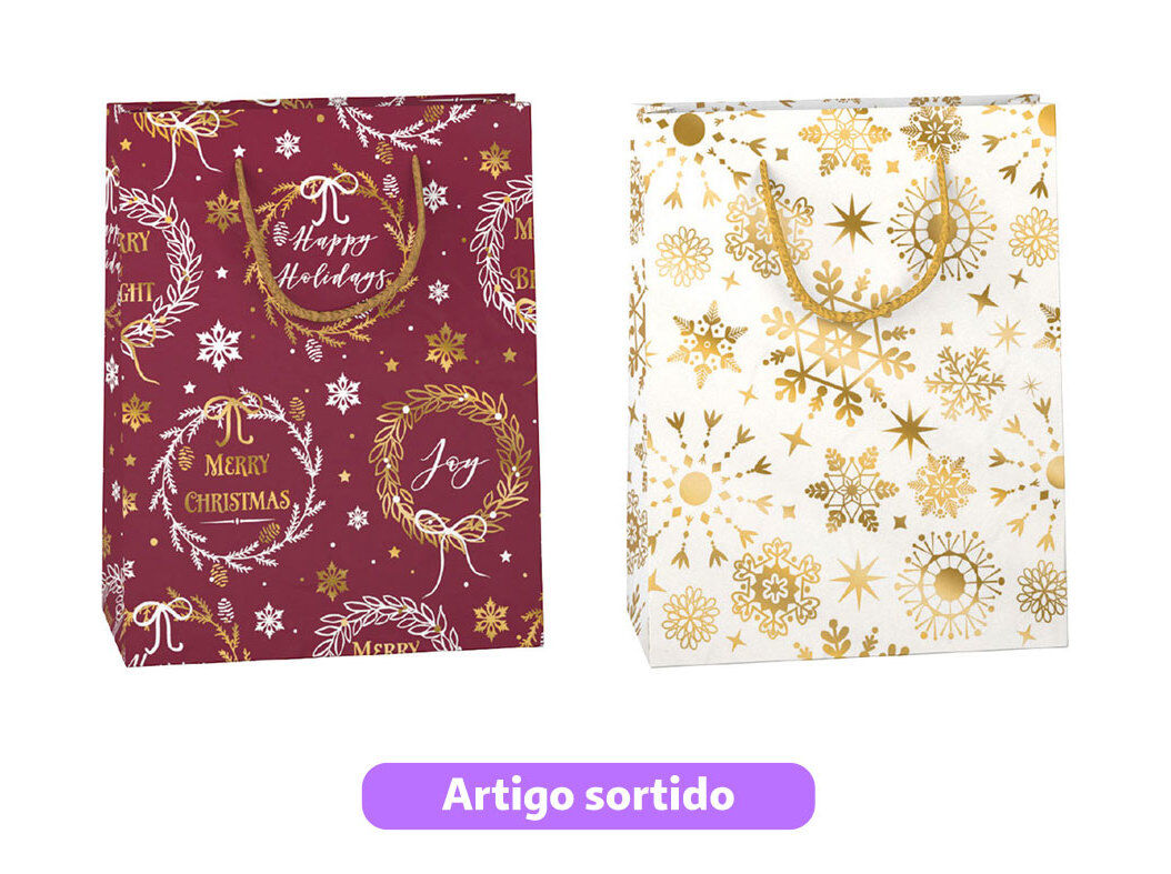 SACO PRESENTE AUCHAN FLOCOS NEVE TAMANHO S 18X23X9CM MODELOS SORTIDOS image number 0