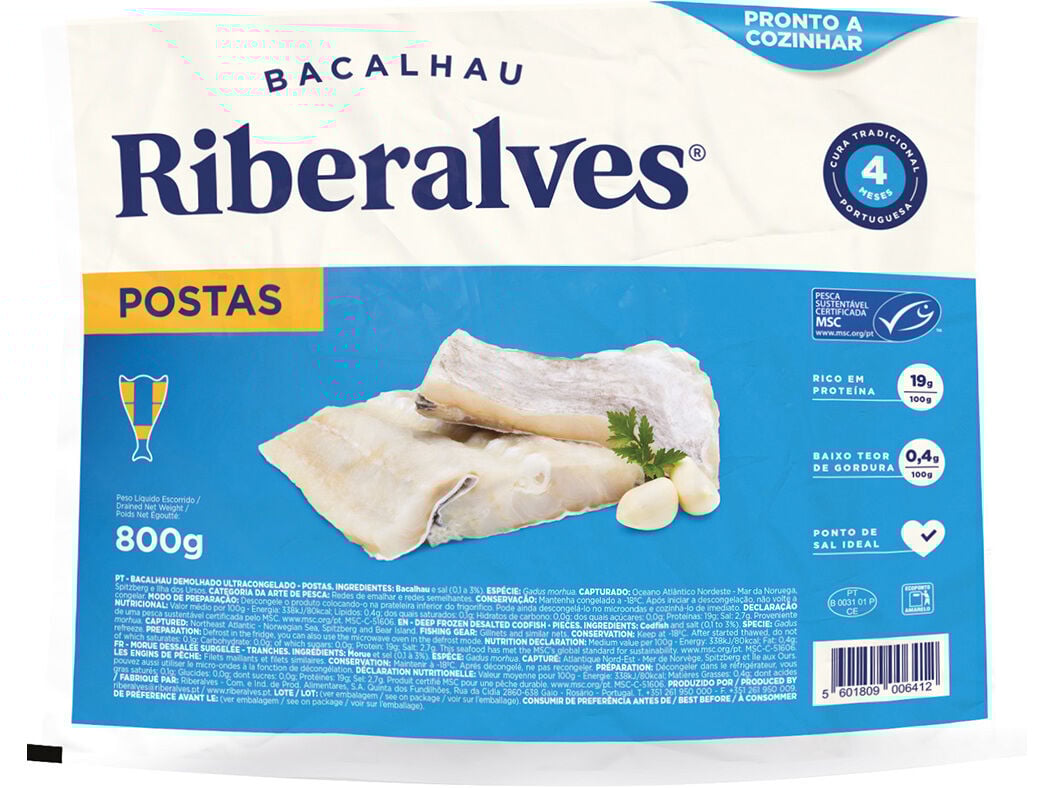 BACALHAU RIBERALVES DEMOLHADO POSTAS MSC 800G