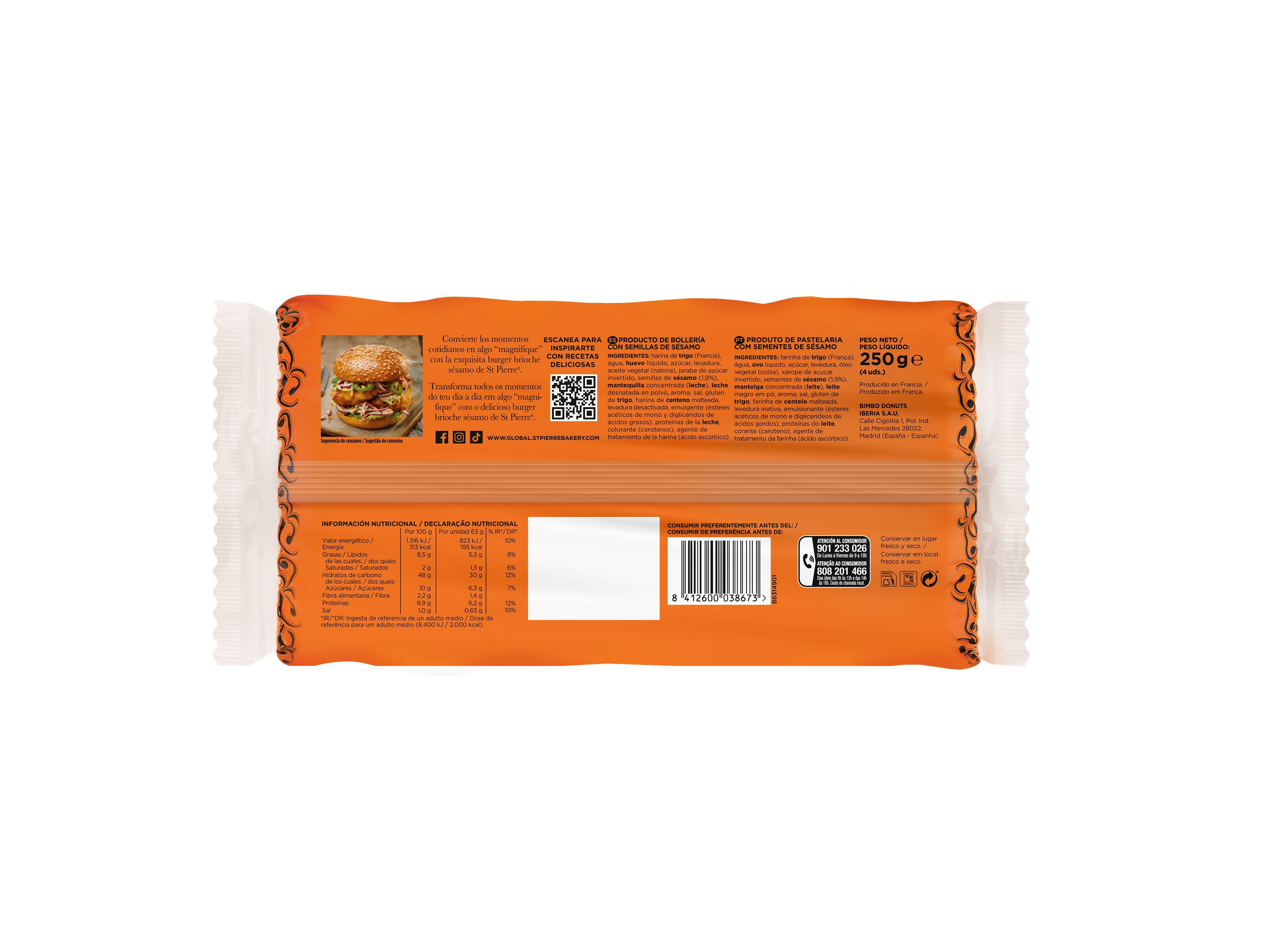 P&Atilde;O HAMB&Uacute;RGUER BIMBO ST. PIERRE BRIOCHE COM SEMENTES S&Eacute;SAMO 250G image number 1