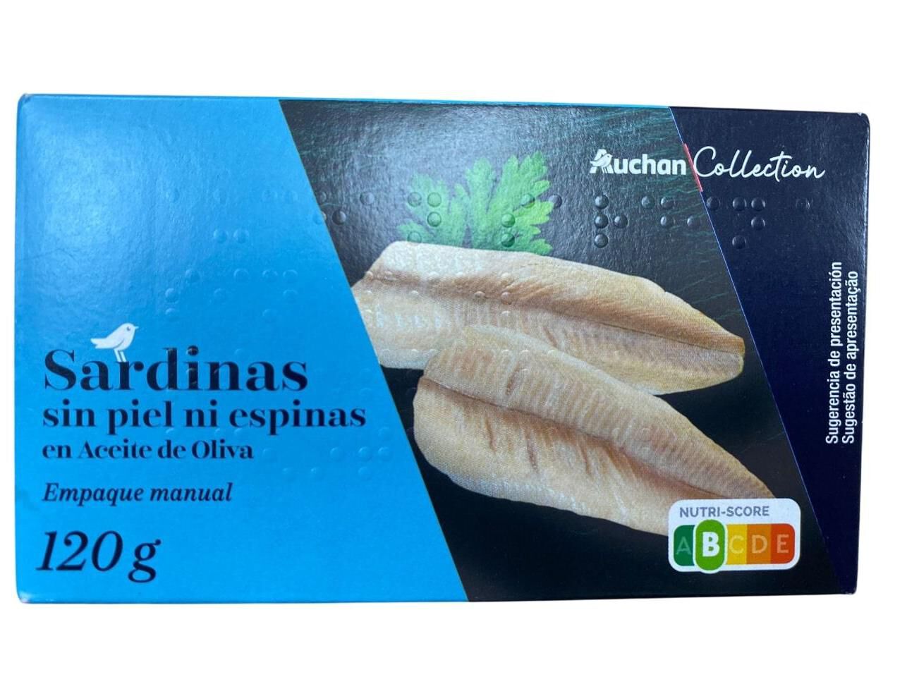 SARDINHA AUCHAN COLLECTION SEM PELE E SEM ESPINHA (85)120G