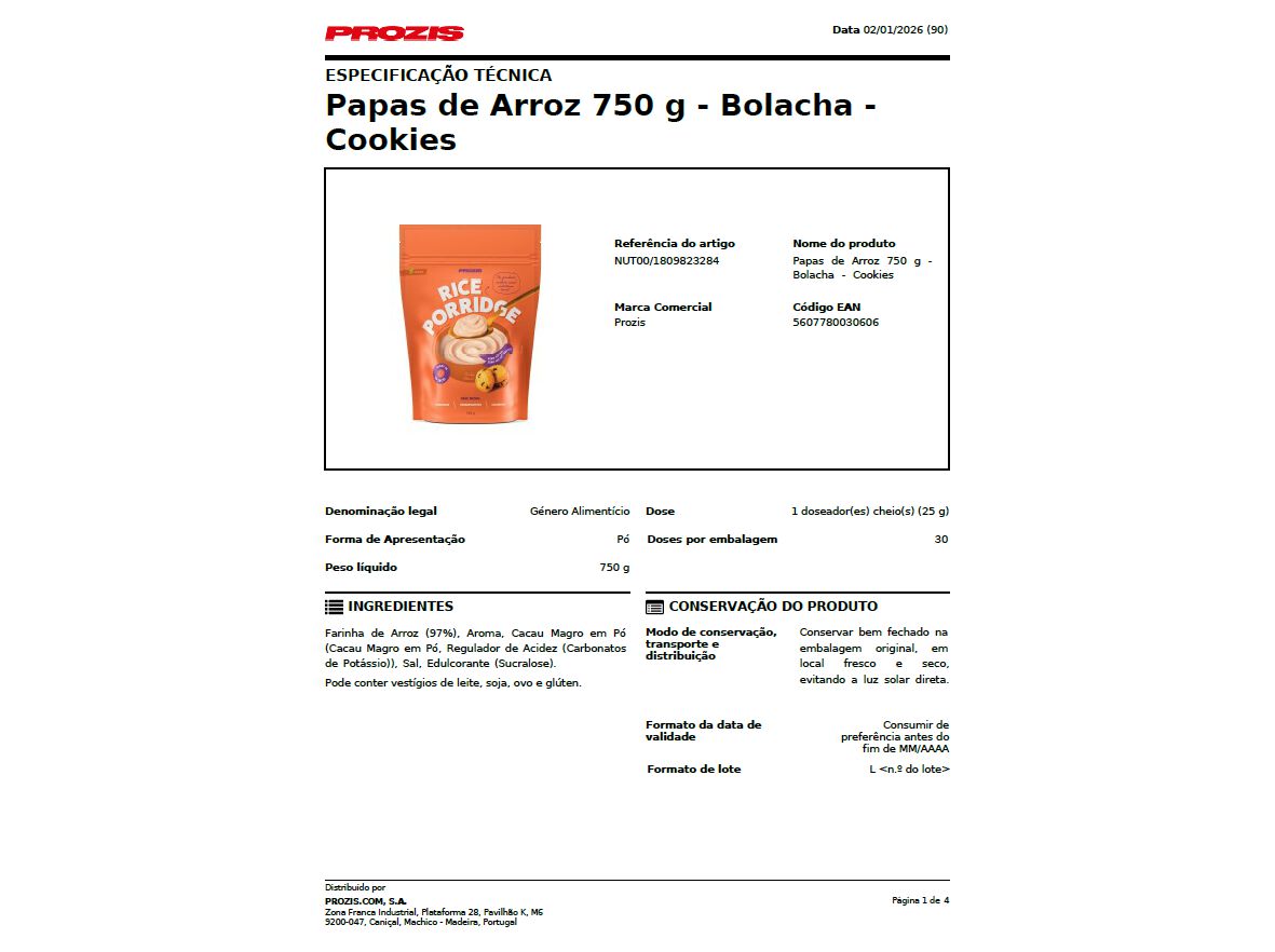PAPAS ARROZ PROZIS COOKIE 750GR image number 1