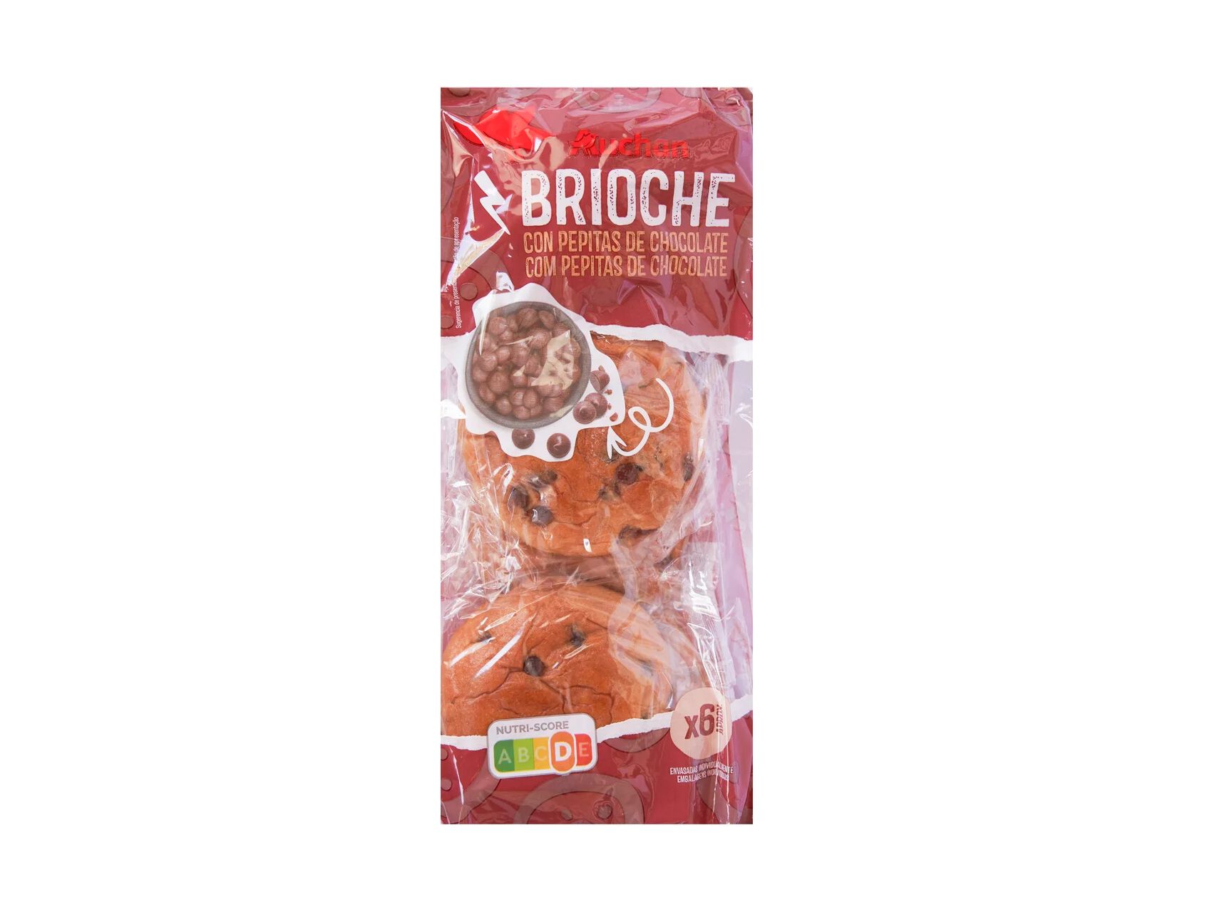 BRIOCHE AUCHAN COM PEPITAS DE CHOCOLATE 6UN (APROX.) 240G