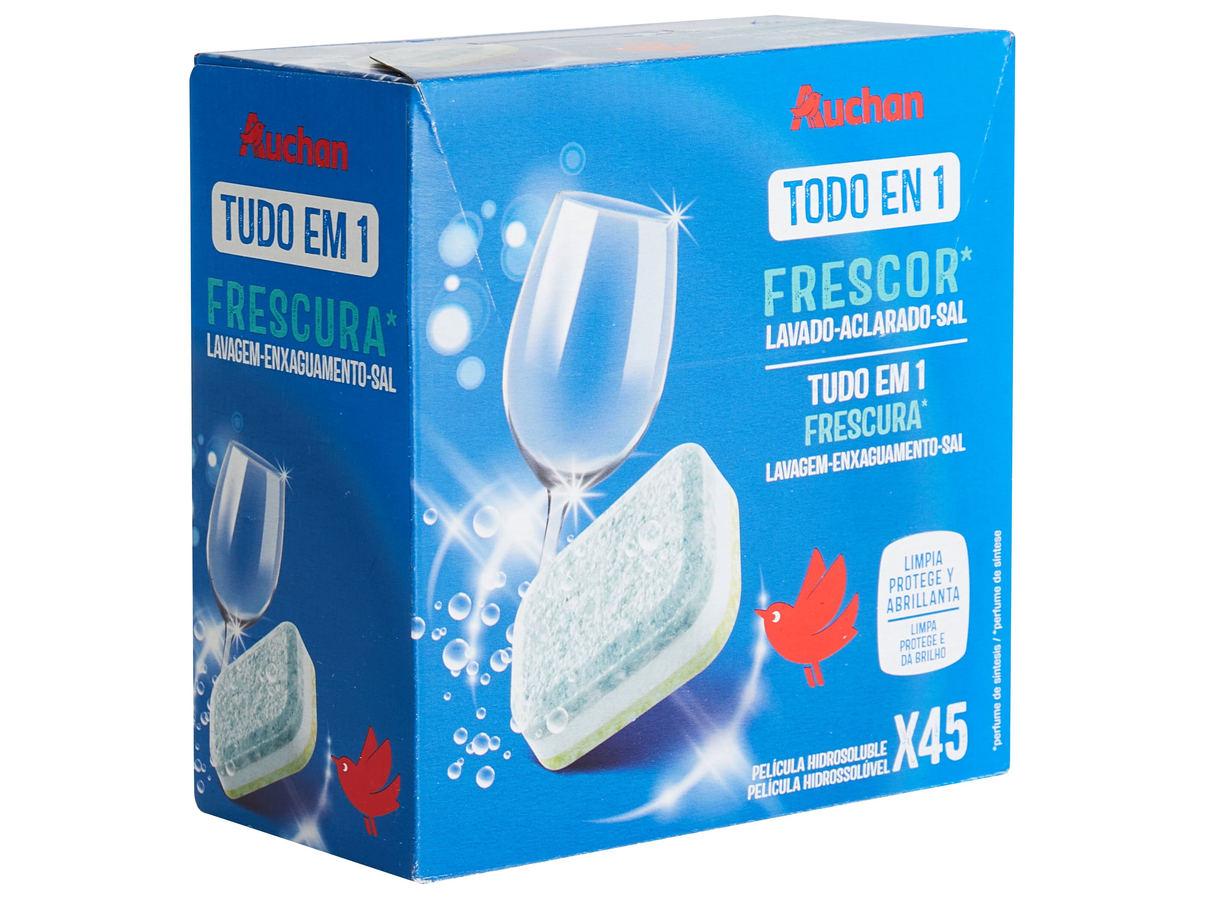DETERGENTE AUCHAN M&Aacute;QUINA LOI&Ccedil;A PASTILHA TUDO EM 1 FRESCURA 45UN image number 1