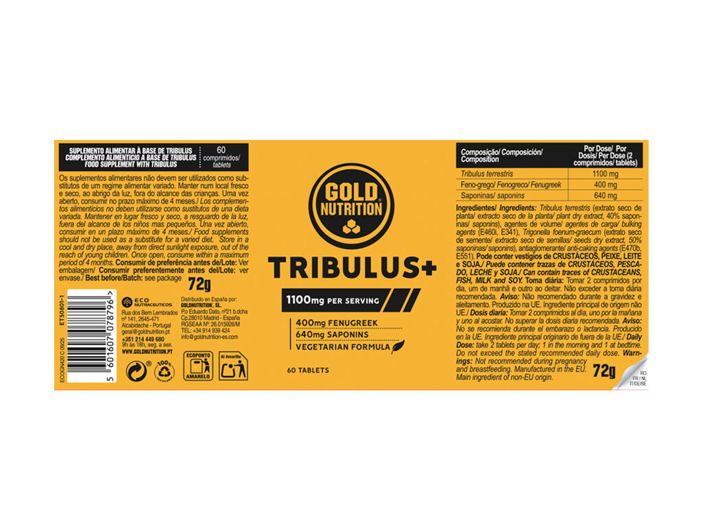 SUPLEMENTOS GOLD NUTRITION TRIBULUS+ 60 COMPRIMIDOS image number 1