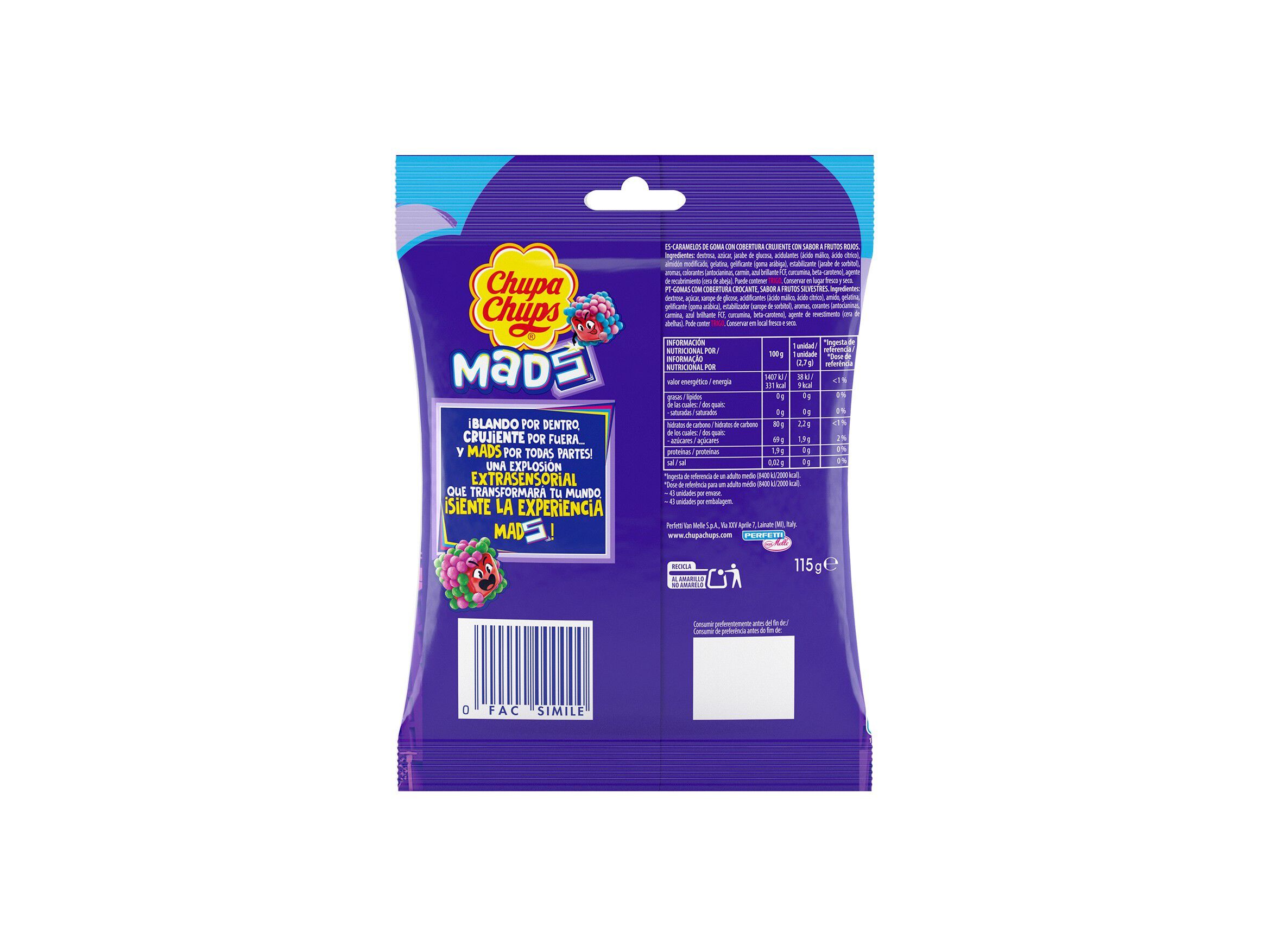 GOMAS CHUPA CHUPS MADS FRUTOS VERMELHOS 115G image number 1