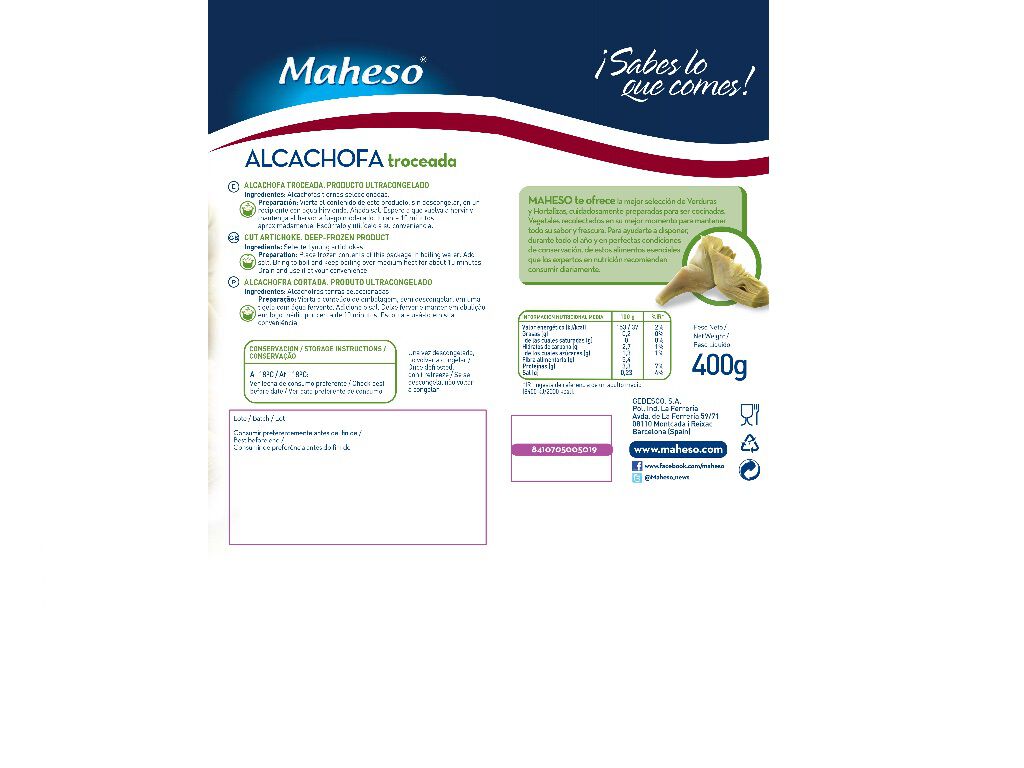 ALCACHOFRA MAHESO PICADA 400G image number 1