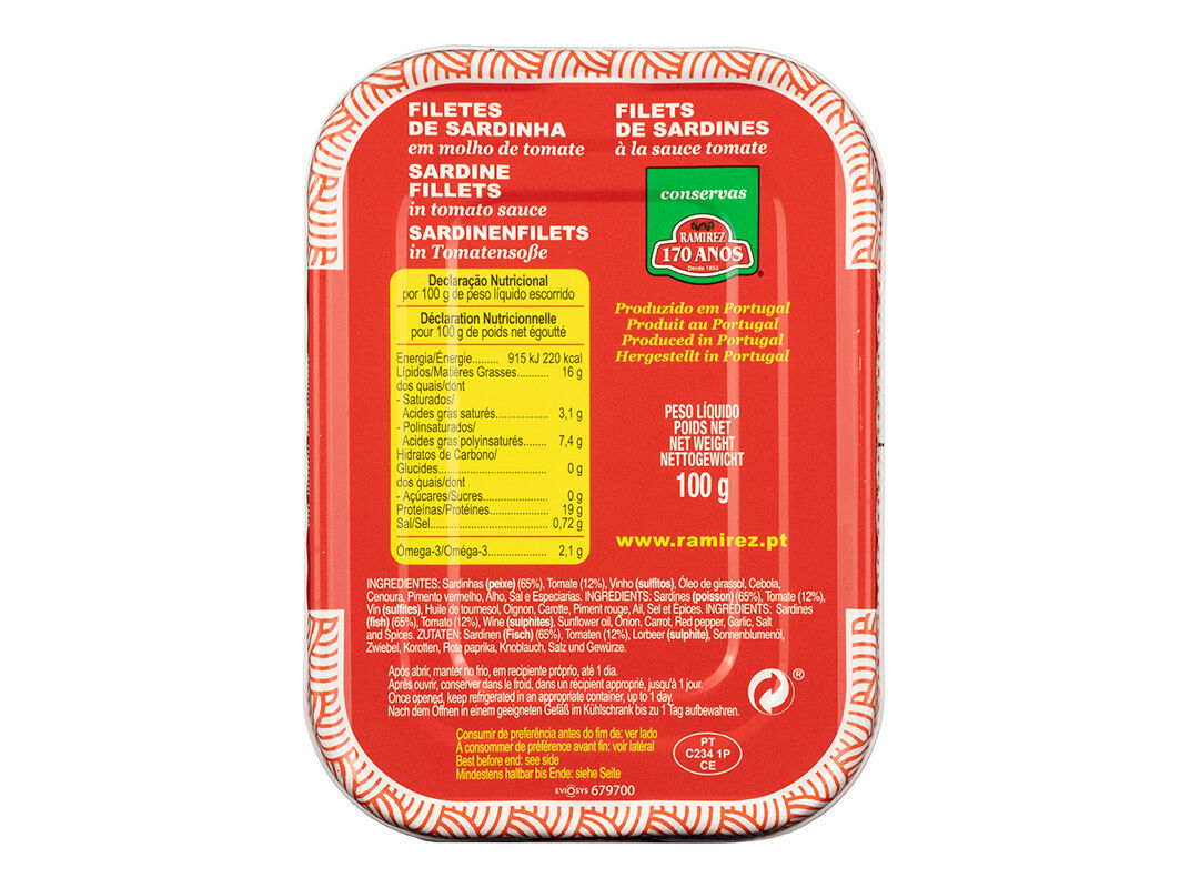 FILETE SARDINHA RAMIREZ MOLHO RICO DE TOMATE 100G image number 1