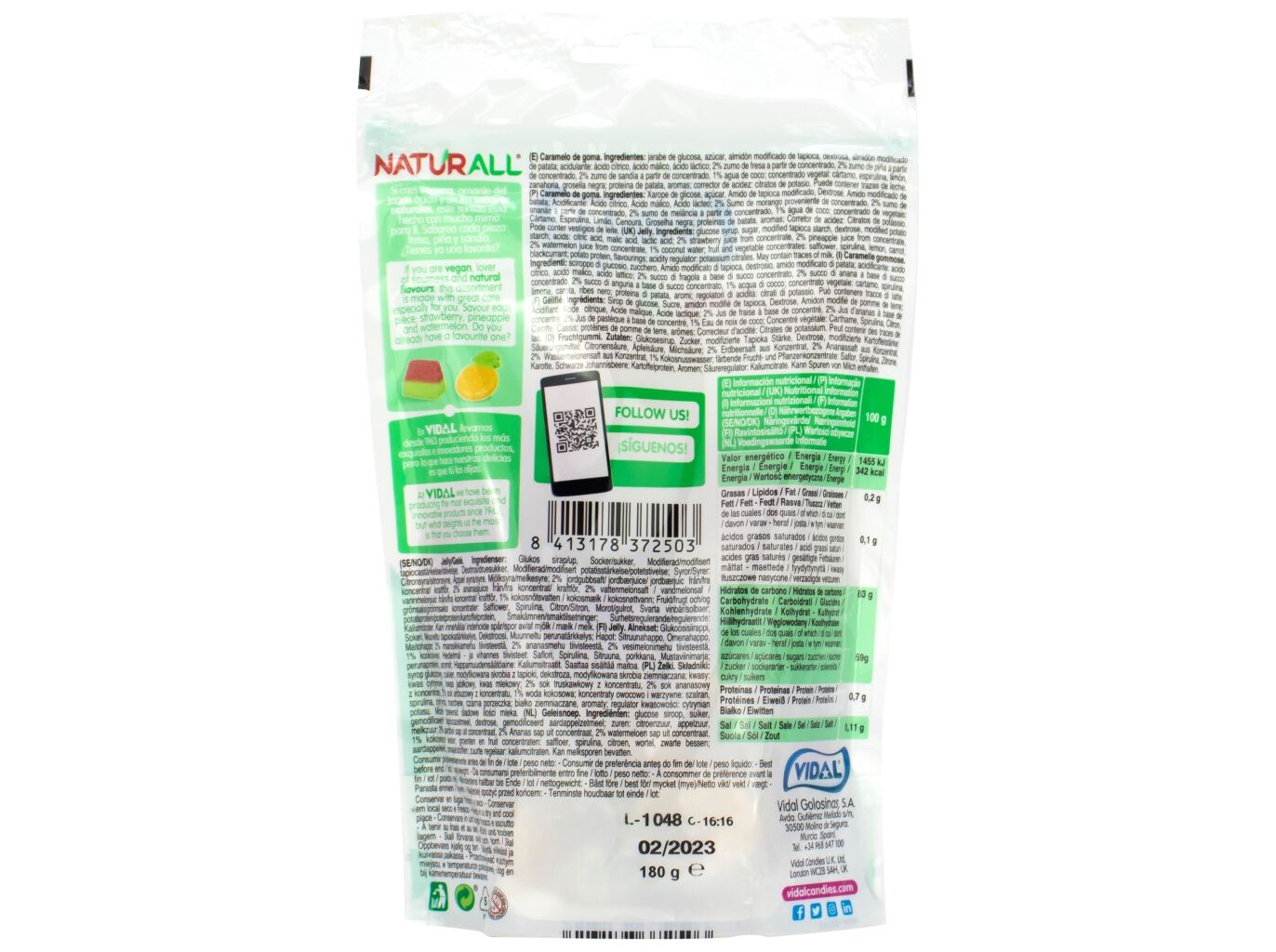 GOMAS VIDAL MIX FRUTAS &Aacute;CIDAS 180G image number 1