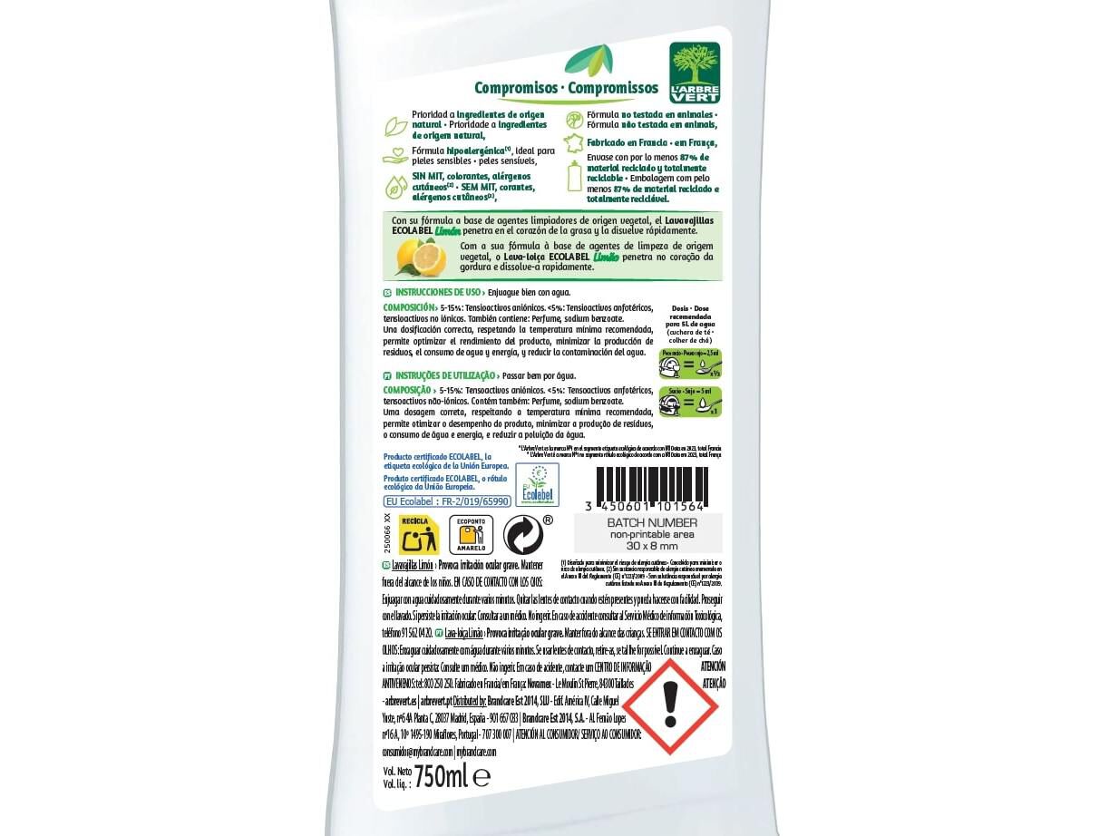 DETERGENTE LOI&Ccedil;A MANUAL L'ARBRE VERT LIM&Atilde;O 750ML image number 1