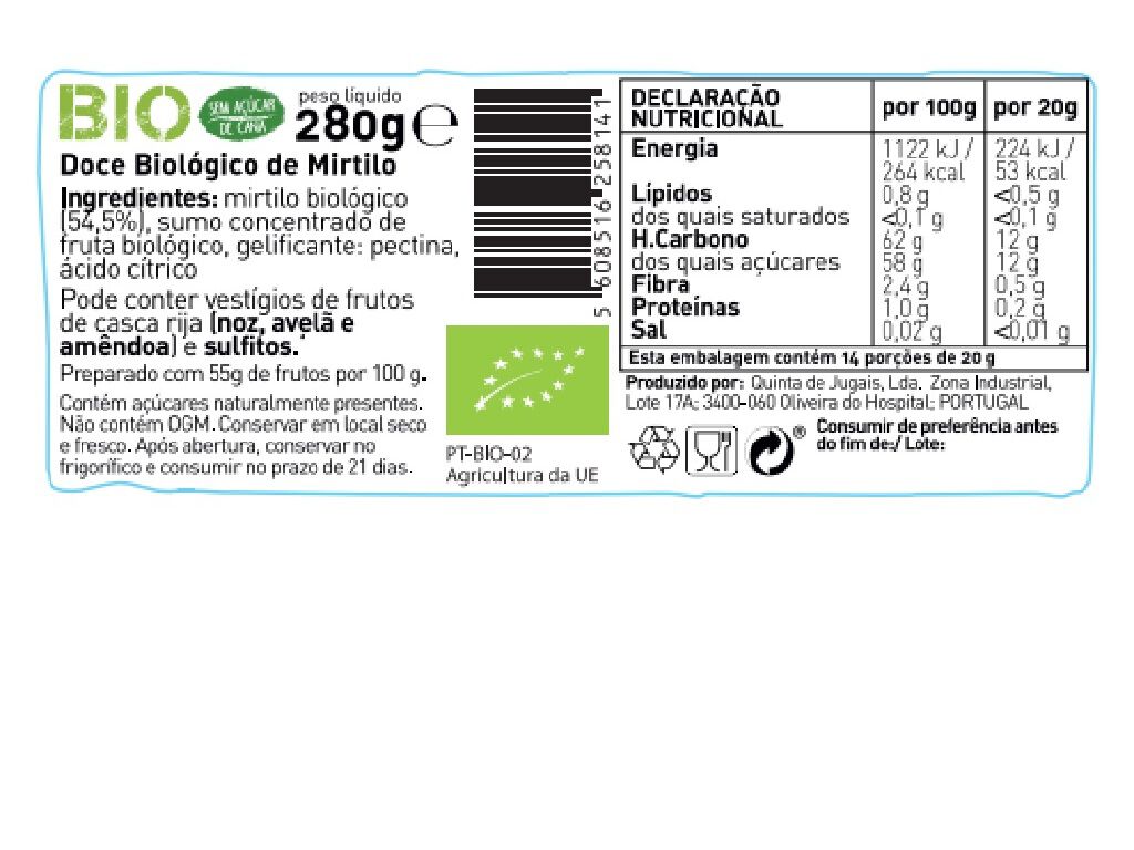 DOCE MIRTILO JUGAIS BIO 280G image number 1