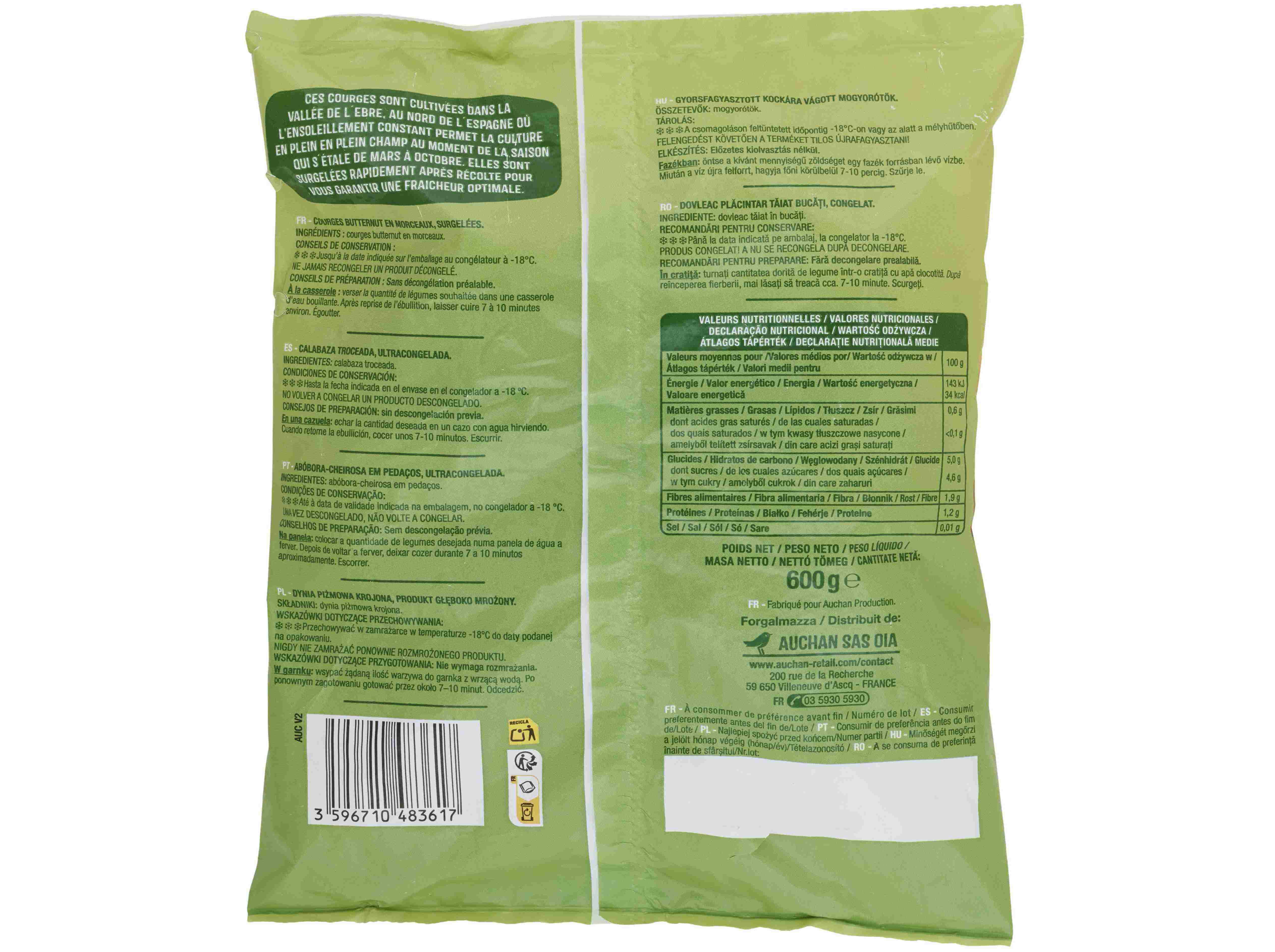 AB&Oacute;BORA BUTTERNUT AUCHAN EM PEDA&Ccedil;OS 600 G image number 1