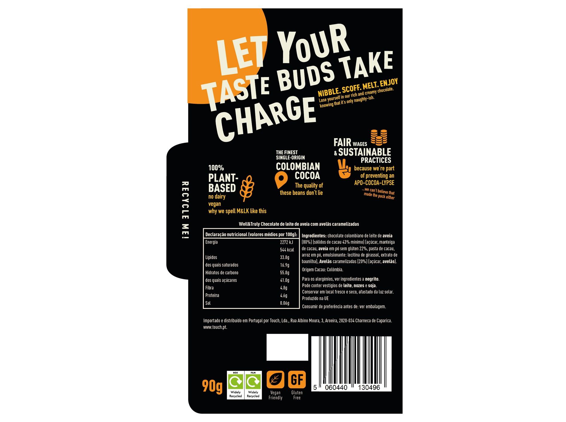 CHOCOLATE VEGAN WELL&TRULY LEITE AVEIA AVEL&Atilde;S E CARAMELO 90G image number 1