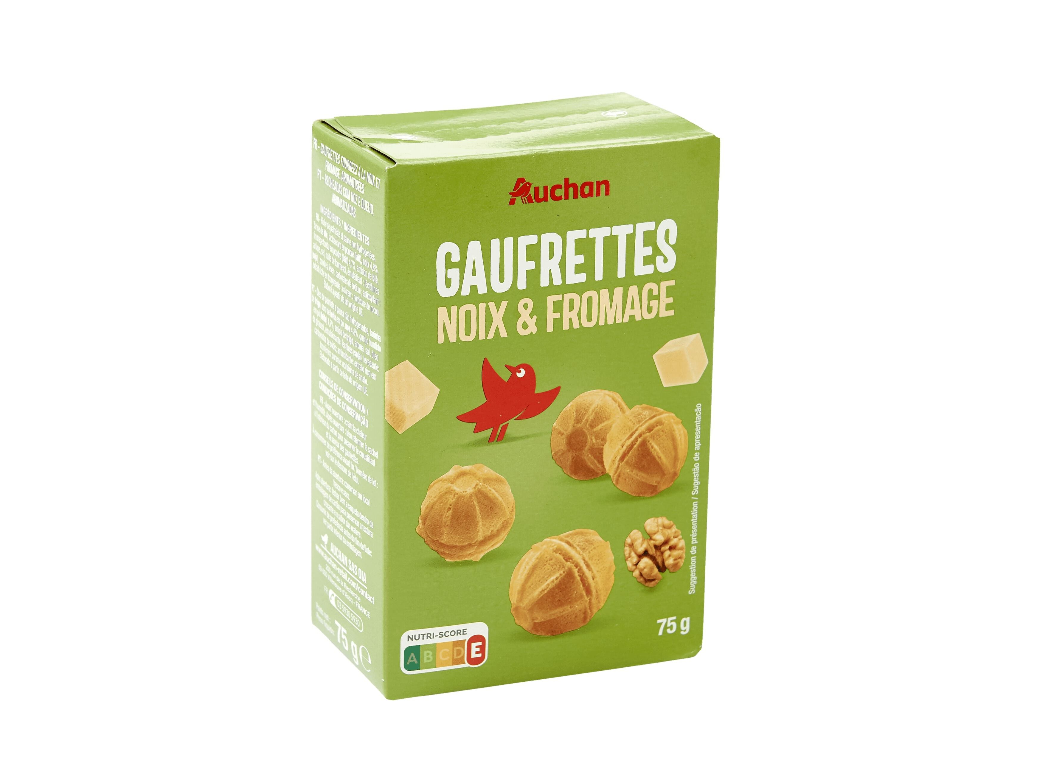 WAFERS AUCHAN RECHEADO NOZ E QUEIJO 75G image number 0