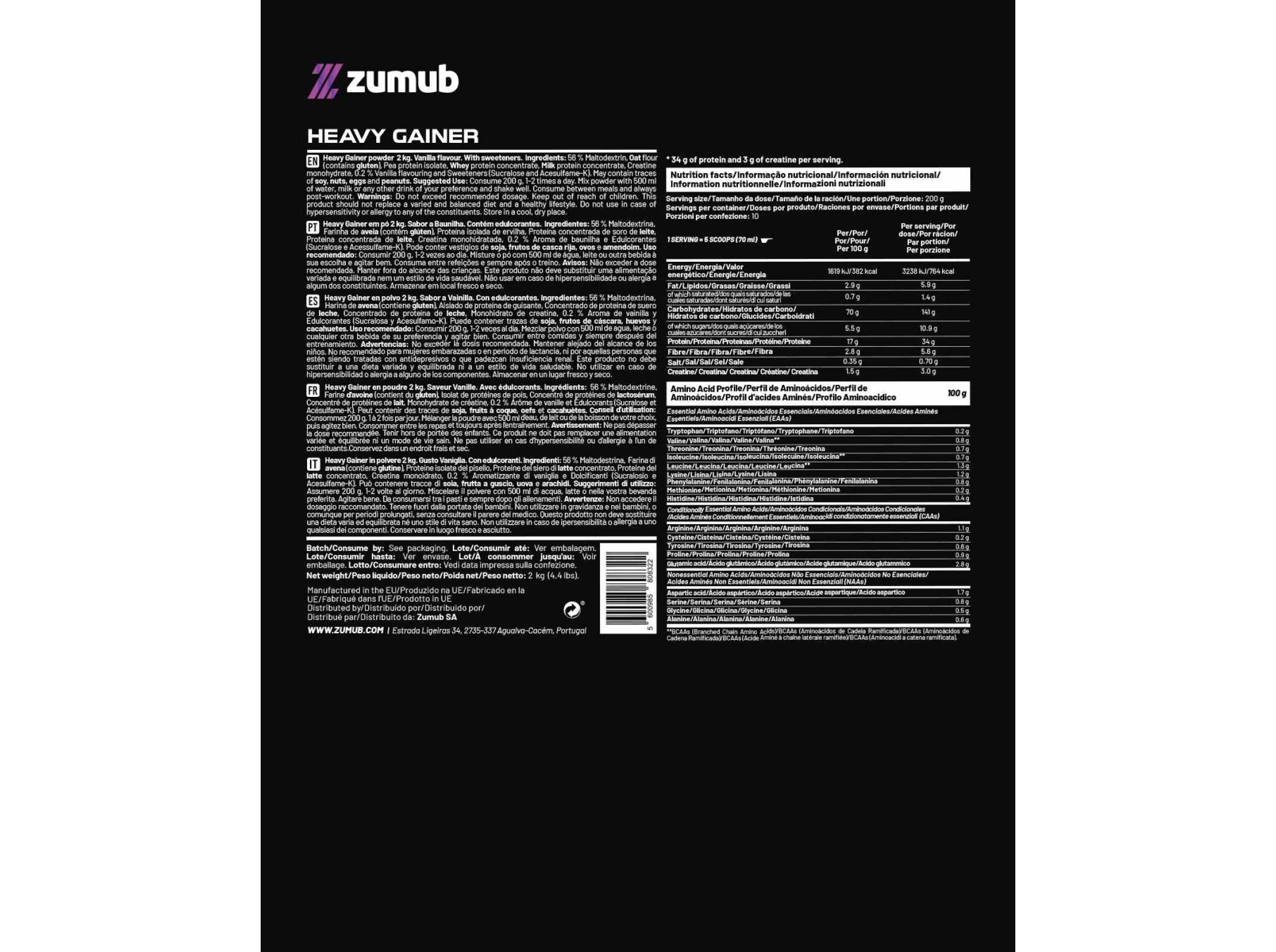 HEAVY GAINER ZUMUB BAUNILHA 2KG image number 1