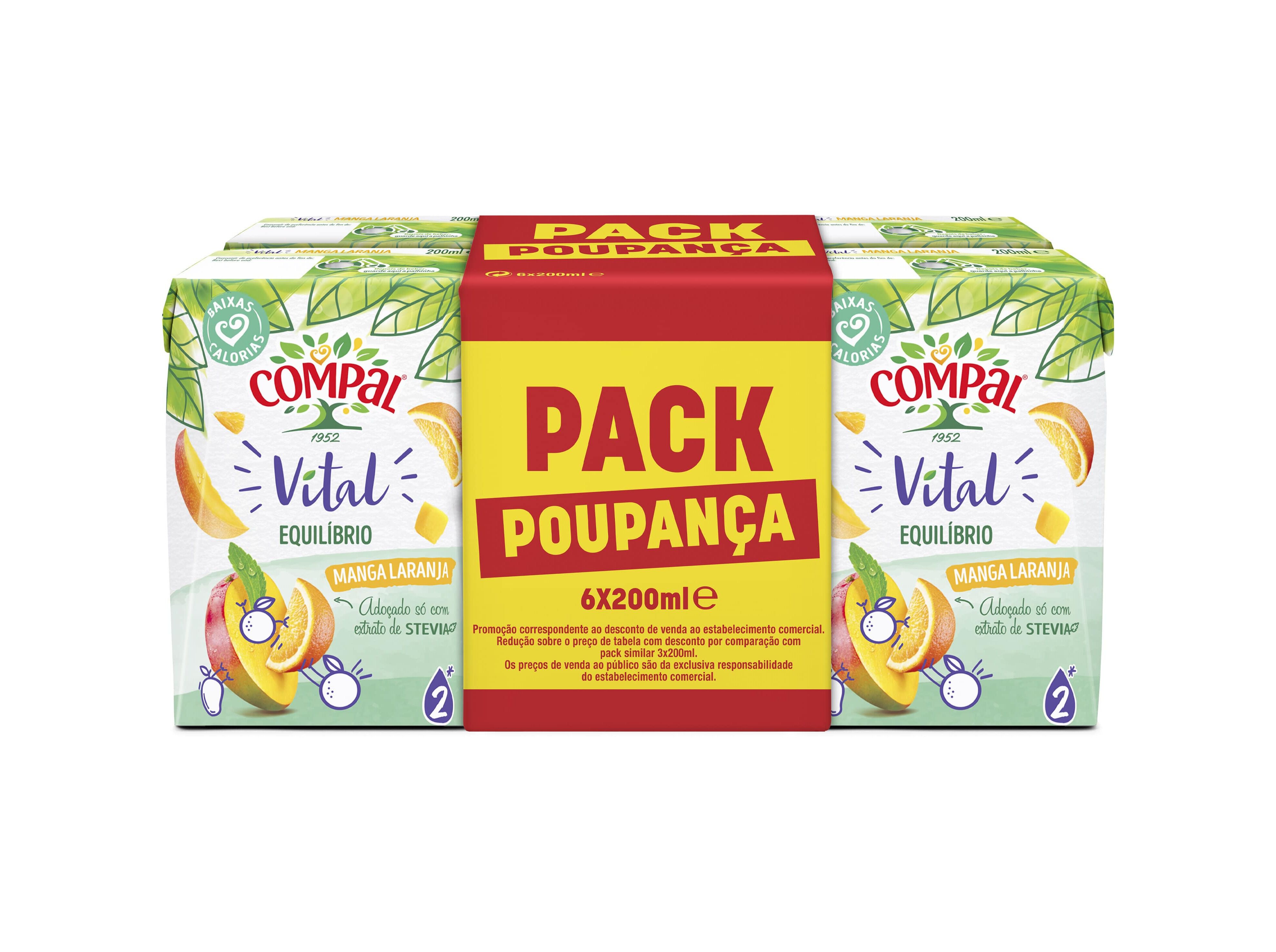 N&Eacute;CTAR COMPAL VITAL MANGA LARANJA 6X200ML