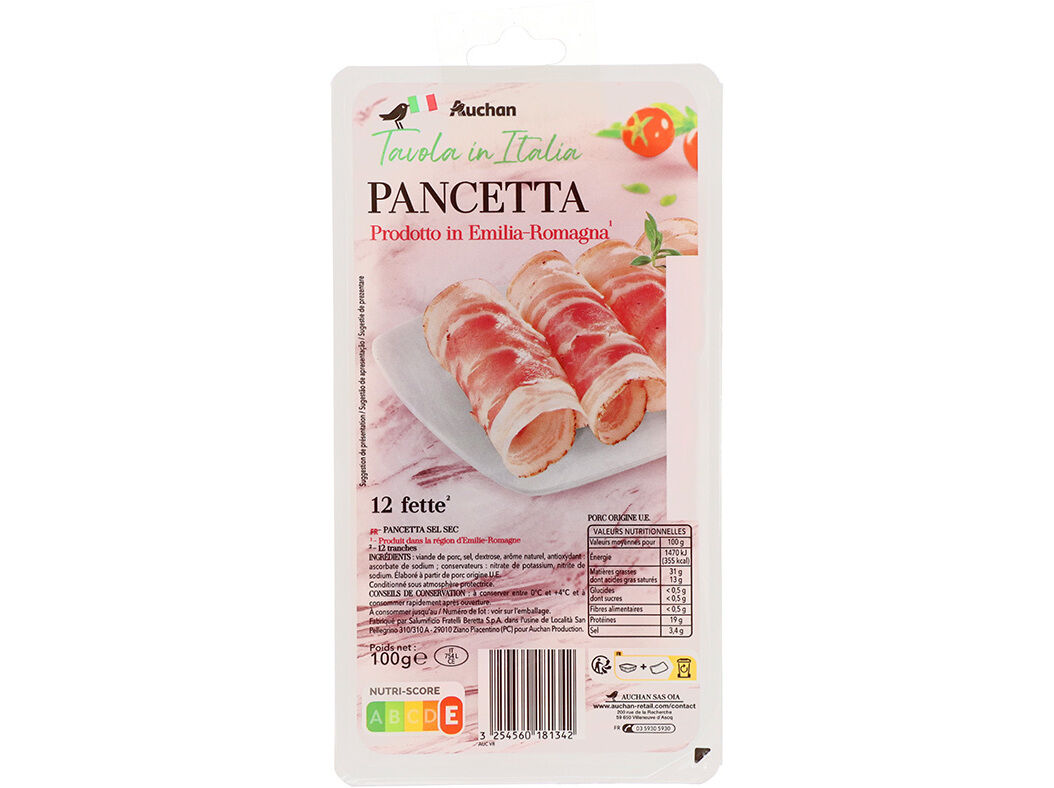 PANCETTA AUCHAN 12 FATIAS 100G image number 0