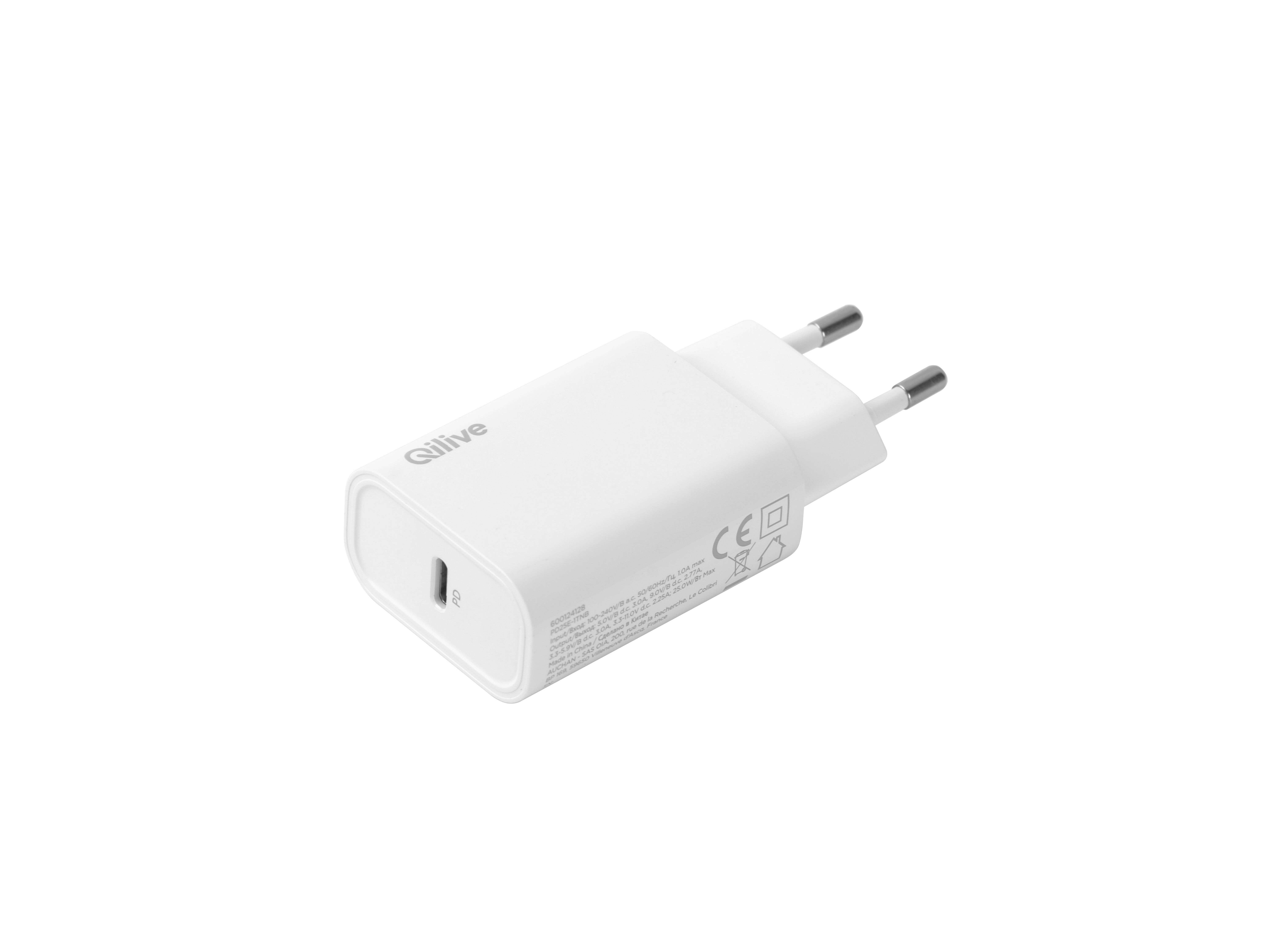 CARREGADOR QILIVE BRANCO 1 USB-C 25W