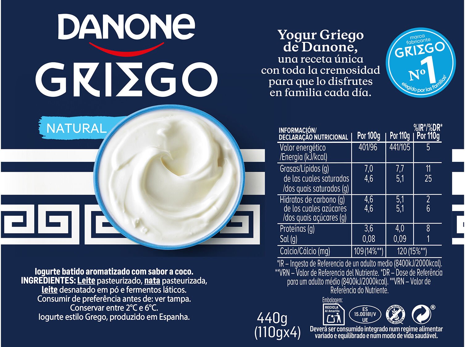 IOGURTE DANONE GREGO NATURAL 4X110G image number 1