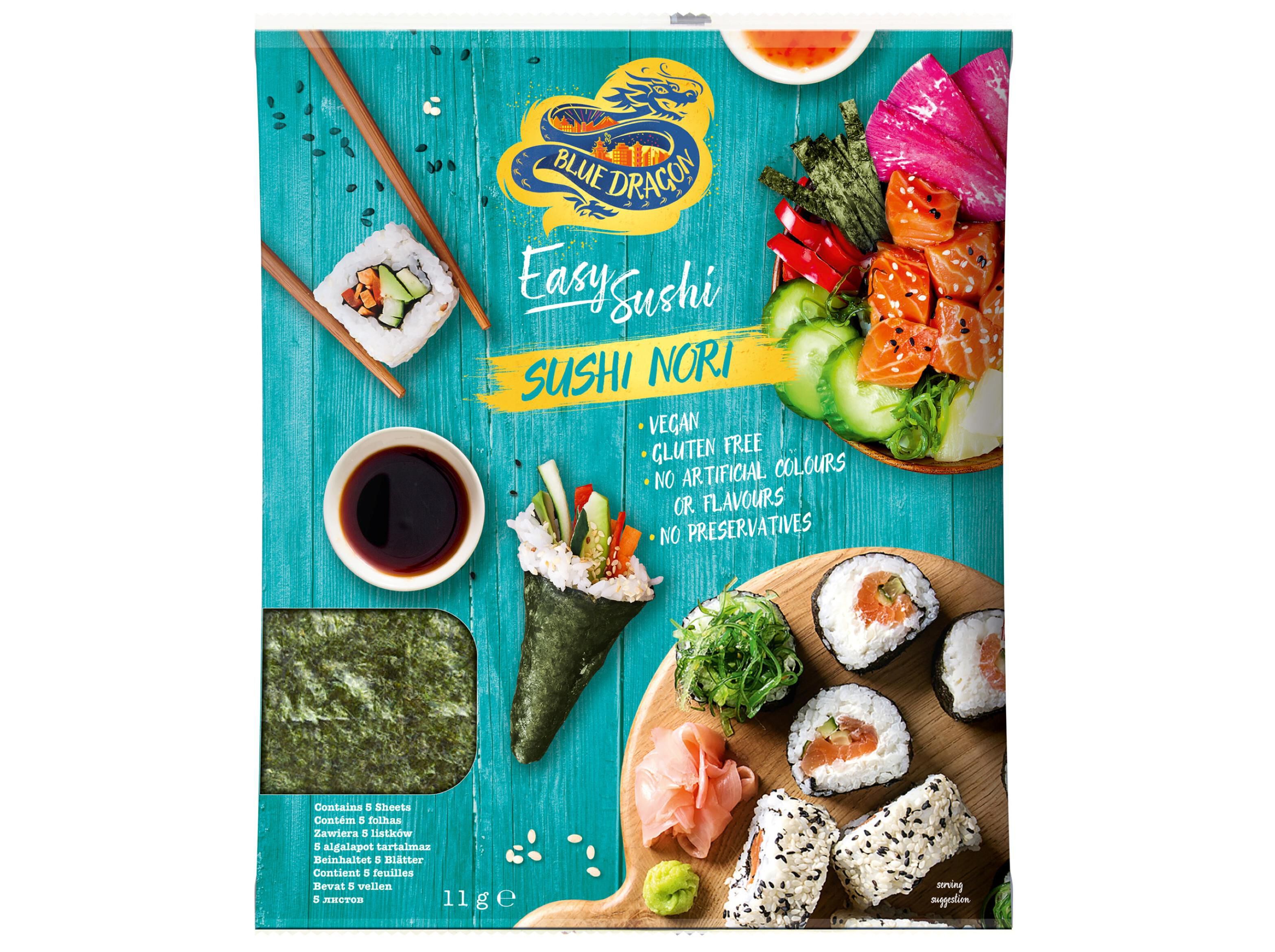 FOLHAS BLUE DRAGON DE ALGA SUSHI NORI 11G