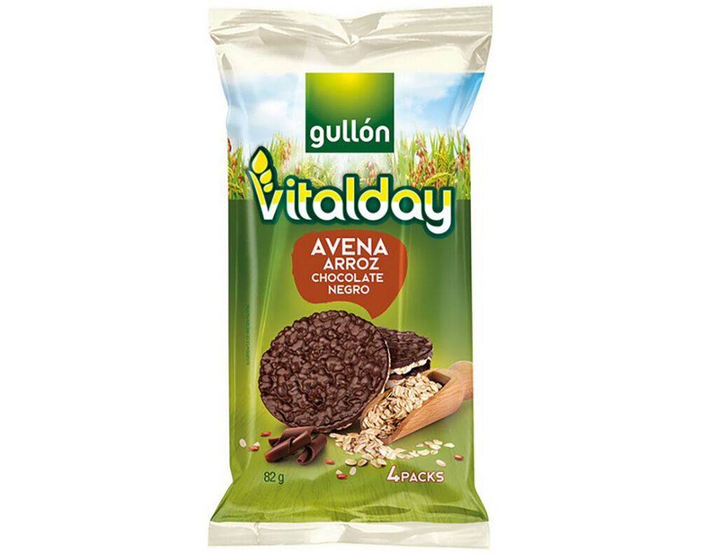 TORTITAS GULLON VITALDAY ARROZ E AVEIA CHOCOLATE NEGRO 82G