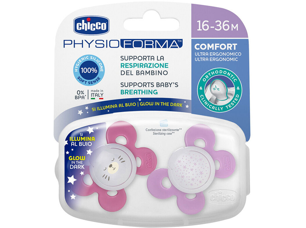 CHUPETA COMFORT CHICCO SILICONE ROSA 16-36 MESES 2 UNIDADES