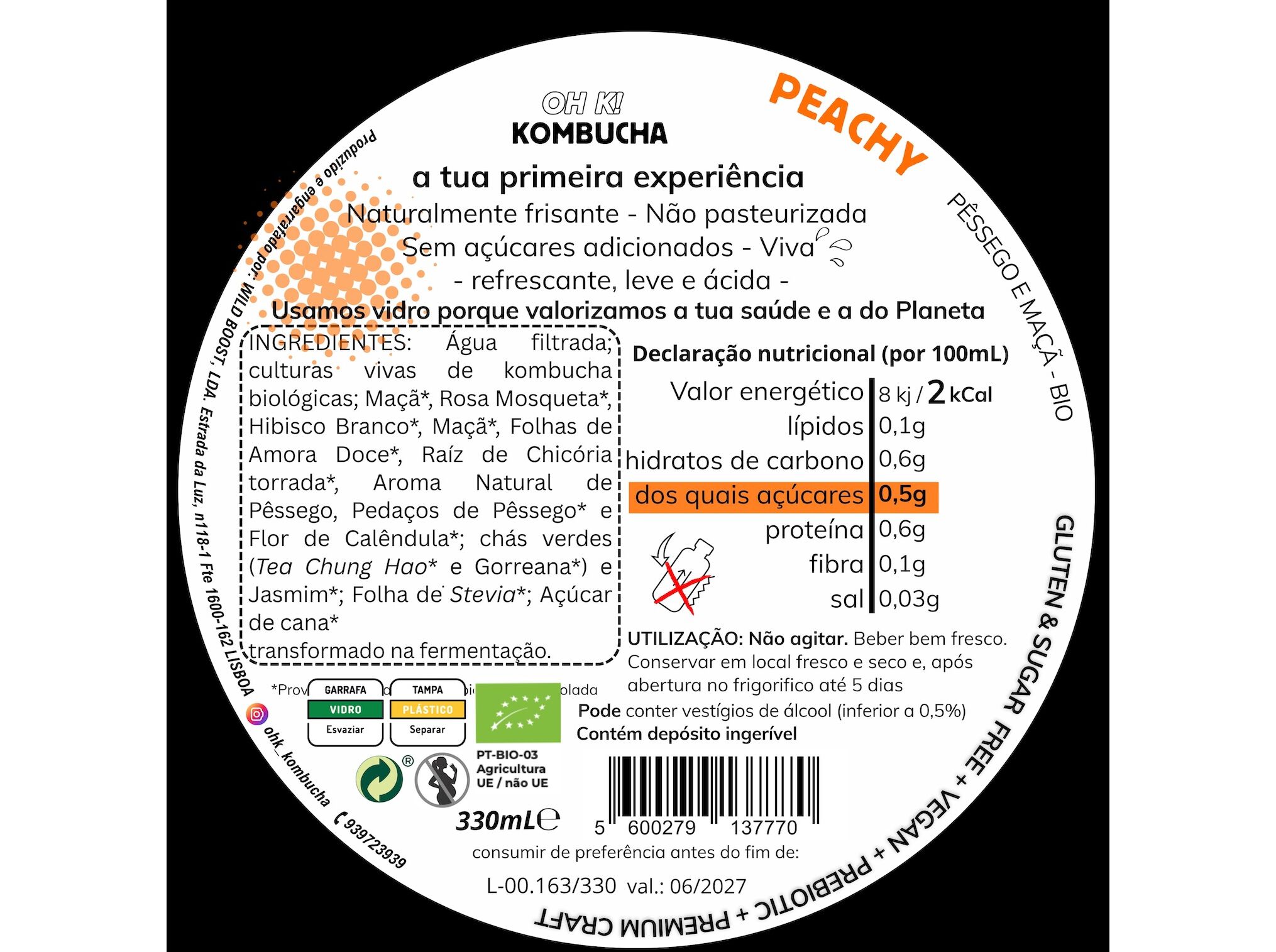 KOMBUCHA BIO OH K! PEACHY (P&Ecirc;SSEGO) 330ML image number 2