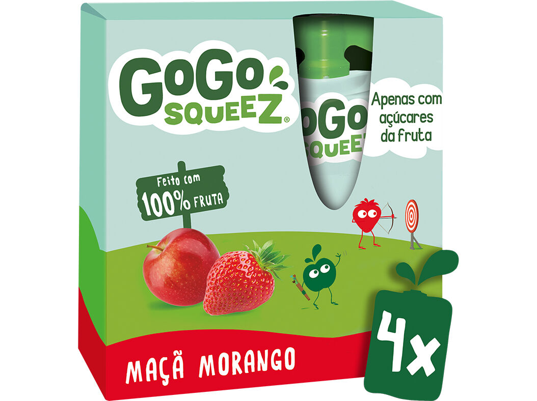 SAQUETAS FRUTA GO GO SQUEEZ MORANGO E MA&Ccedil;&Atilde; 4X90G
