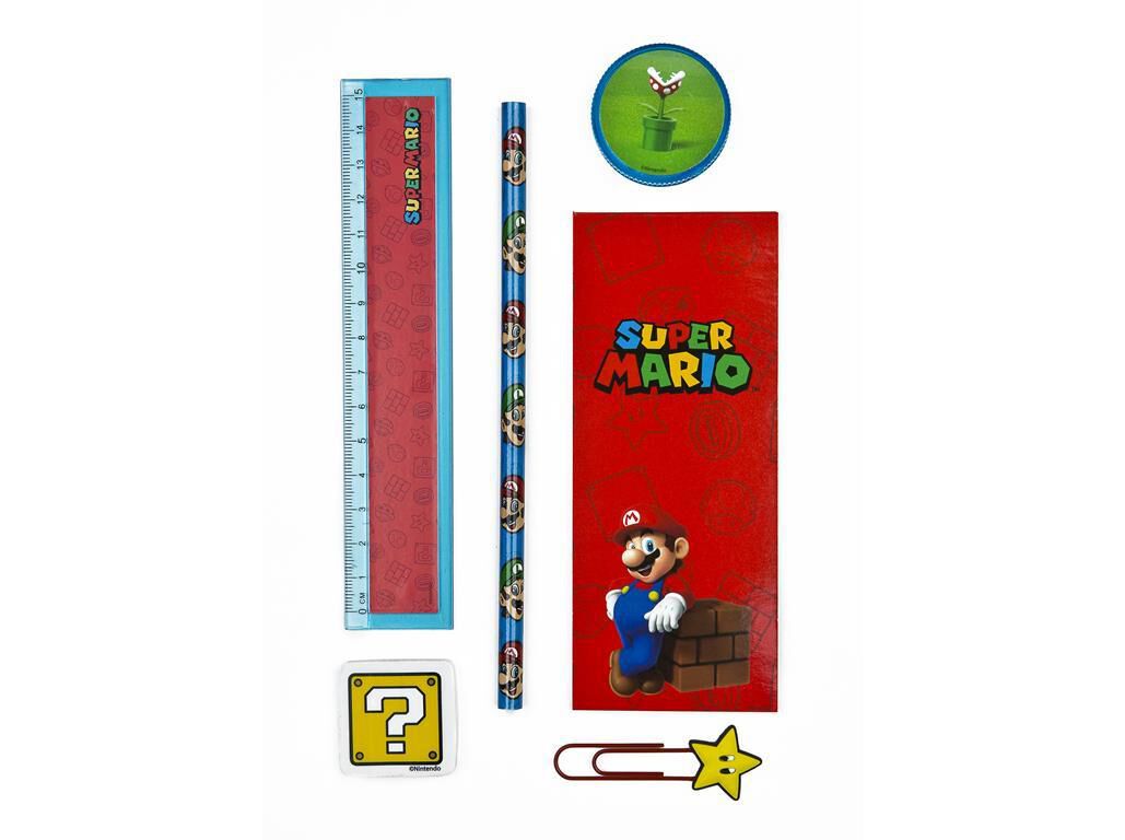 CONJUNTO PAPELARIA SUPER M&Aacute;RIO COM COPO MET&Aacute;LICO 7 PE&Ccedil;AS image number 1