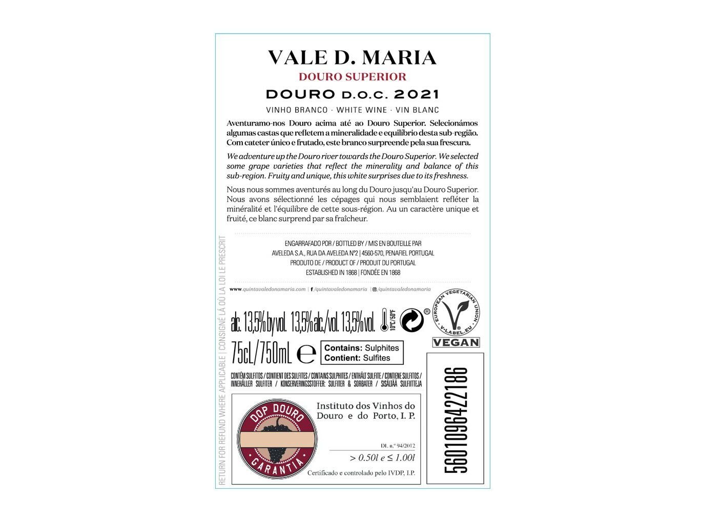 VINHO BRANCO VALE DONA MARIA DOURO SUPERIOR 0.75L image number 1