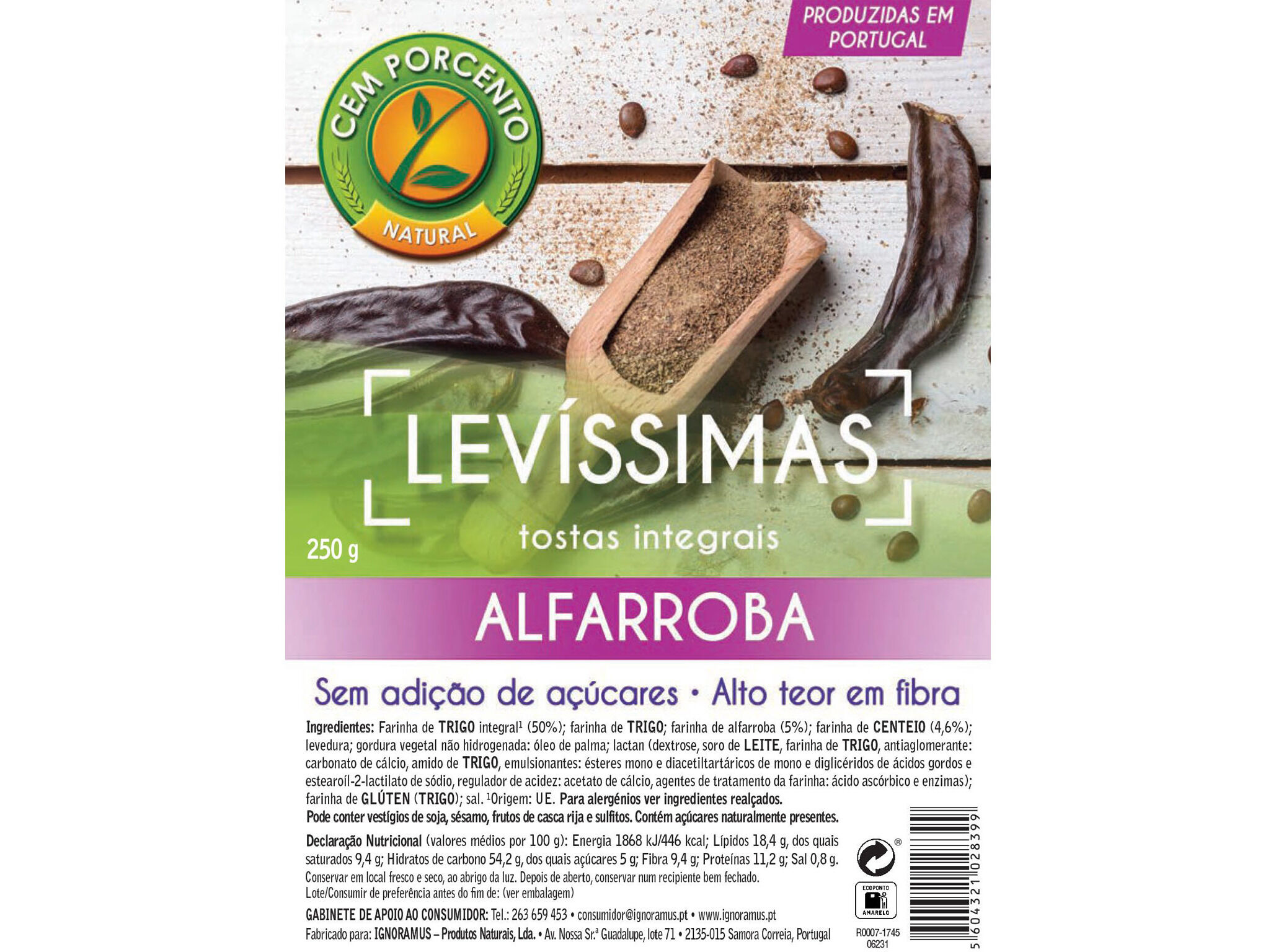 TOSTAS CEM PORCENTO INTEGRAIS ALFARROBA 250G image number 1