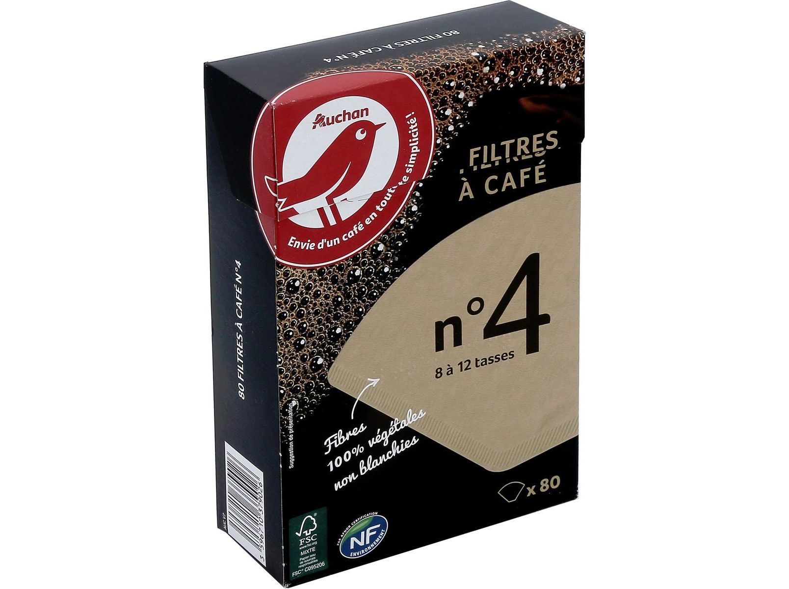 FILTROS PARA CAF&Eacute; N.4 AUCHAN 100% FIBRAS VEGETAIS PACK 80 UNIDADES