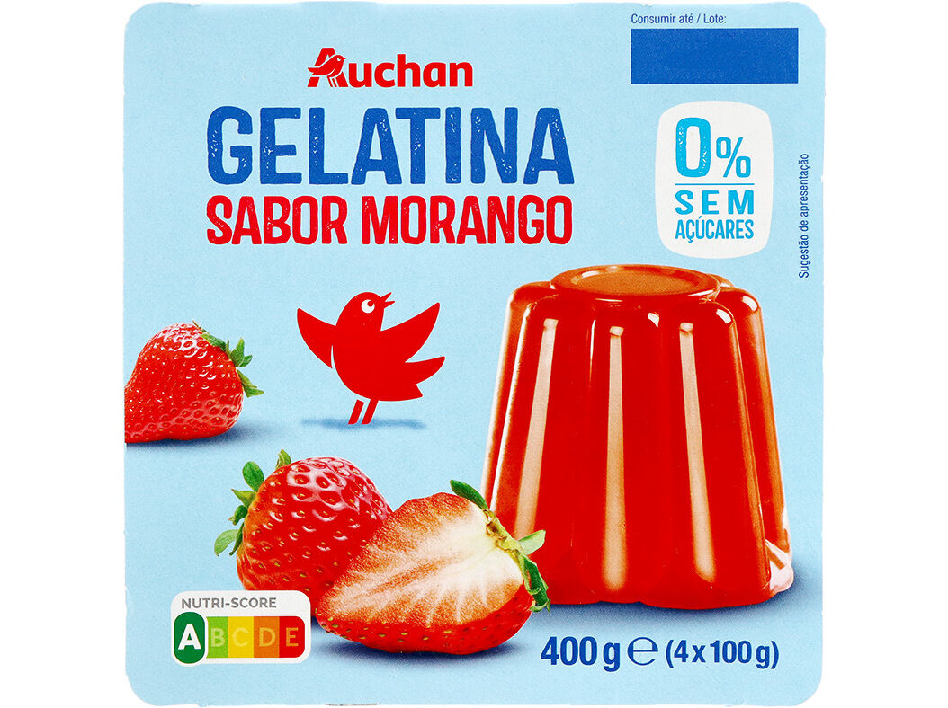 GELATINA AUCHAN MORANGO 0% DE A&Ccedil;&Uacute;CAR 4X100G
