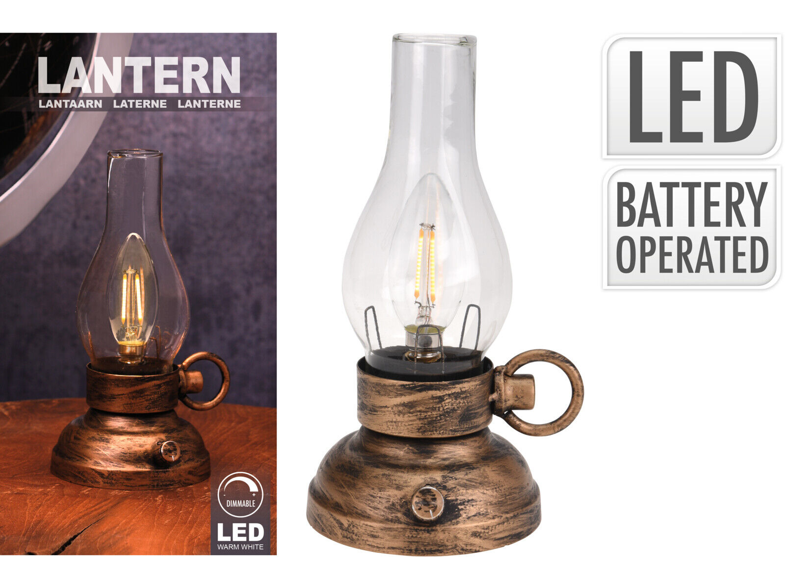 LANTERNA LED DOURADO 10.5X13.5X20.5CM image number 1