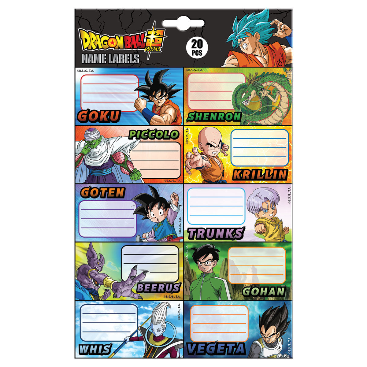 CONJUNTO DE 20 ETIQUETAS ESCOLARES DRAGON BALL 17X27CM
