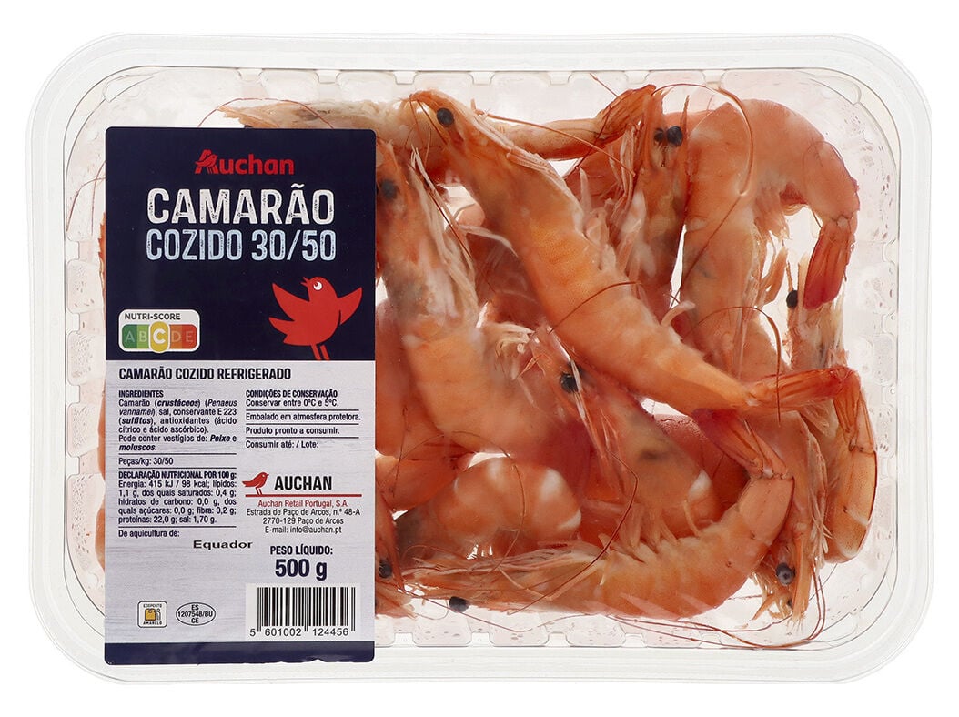 CAMAR&Atilde;O COZIDO VANNAMEI 30/50 AUCHAN 500GR